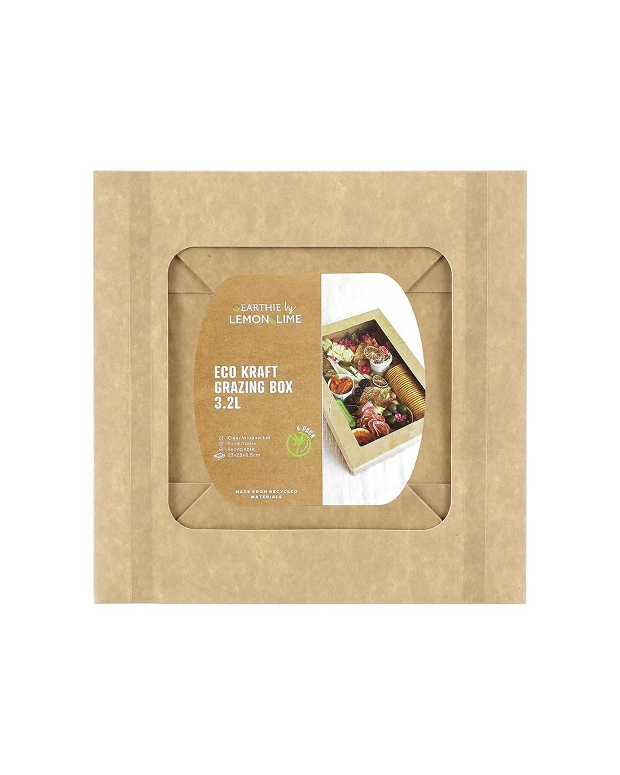 6 4pc Lemon And Lime 23cm Eco Kraft Disposable Catering 3.2l Lidded Grazing Box
 - Brown, 6 of 6