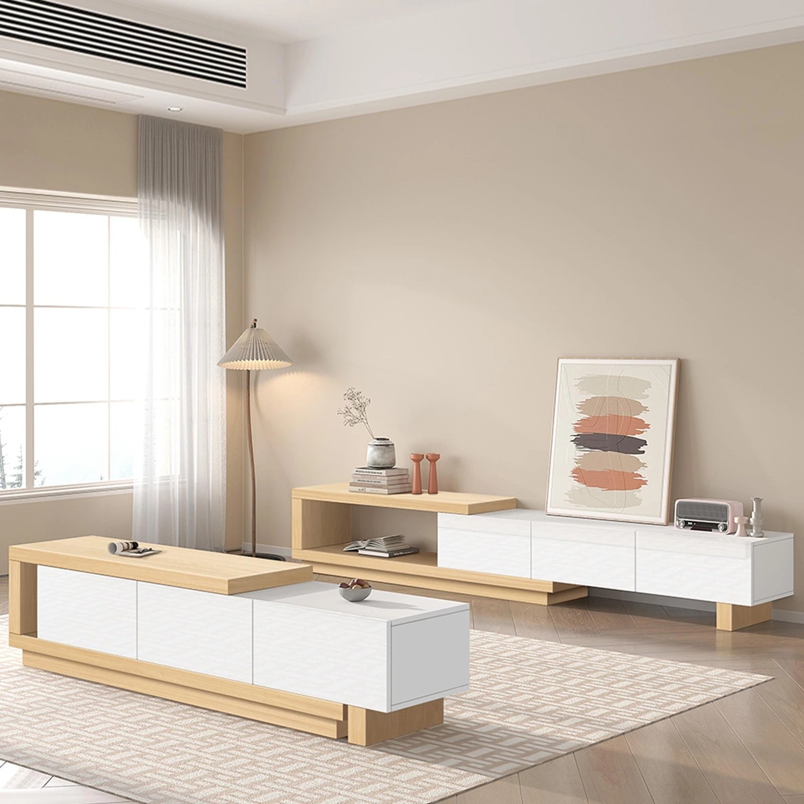 9 Alfordson 190-280cm Extendable Entertainment Unit TV Stand Cabinet Drawer - Wood White, 9 of 10