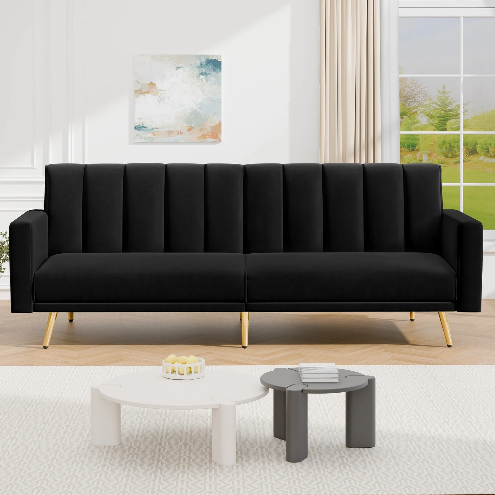 7 Alfordson Sofa Bed Couch 3 Seater Lounge Velvet - Black, 7 of 9