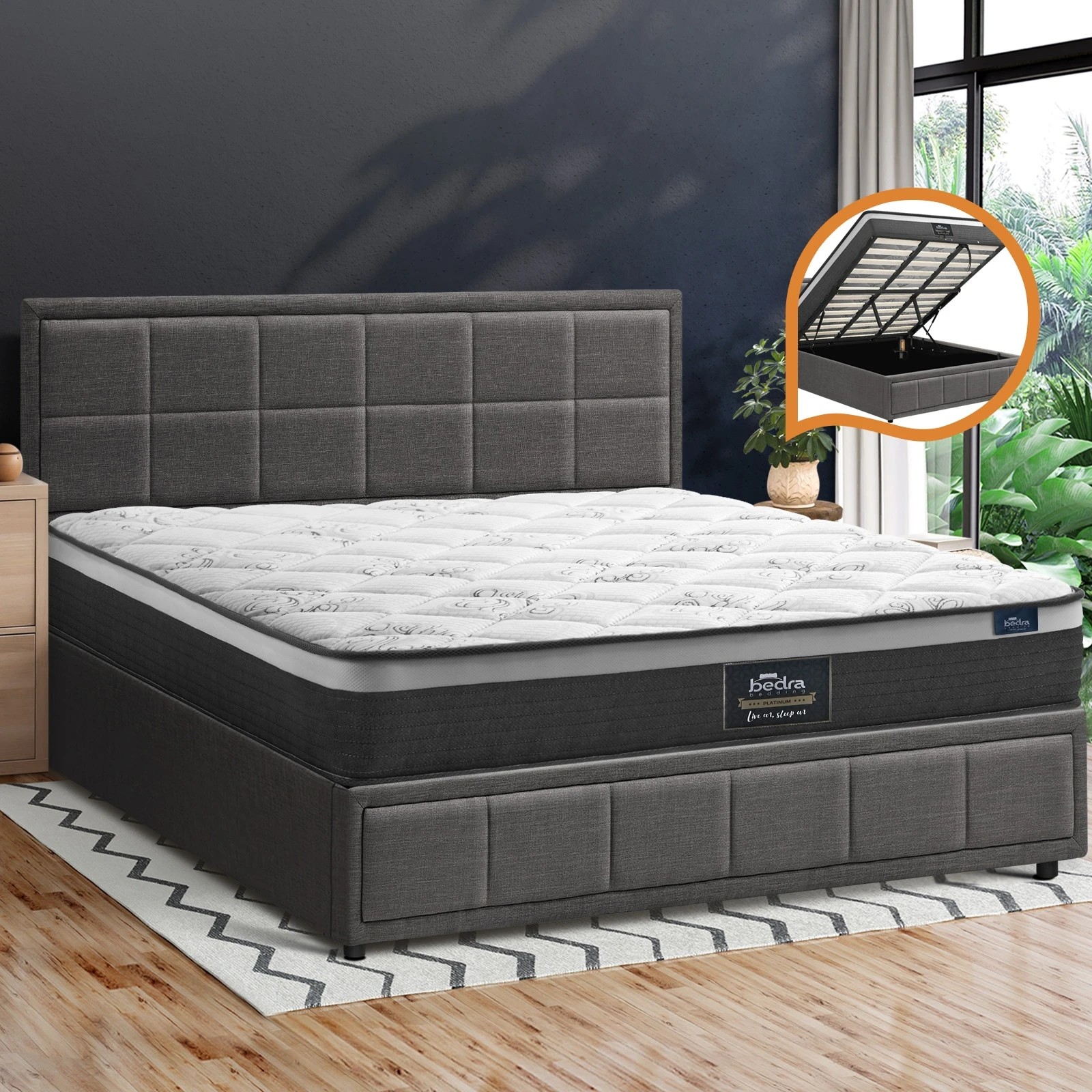 3 Oikiture Bed Frame King Size Gas Lift Storage With Mattress Set BOSS - Grey, 3 of 8