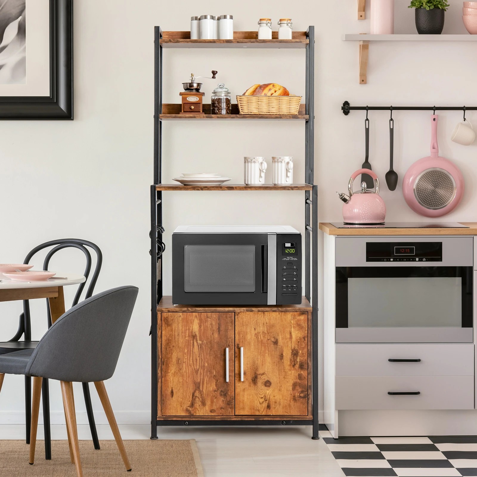 4 Costway Industrial Kitchen Storage Rack Wood Display Cabinet - Brown, 4 of 5