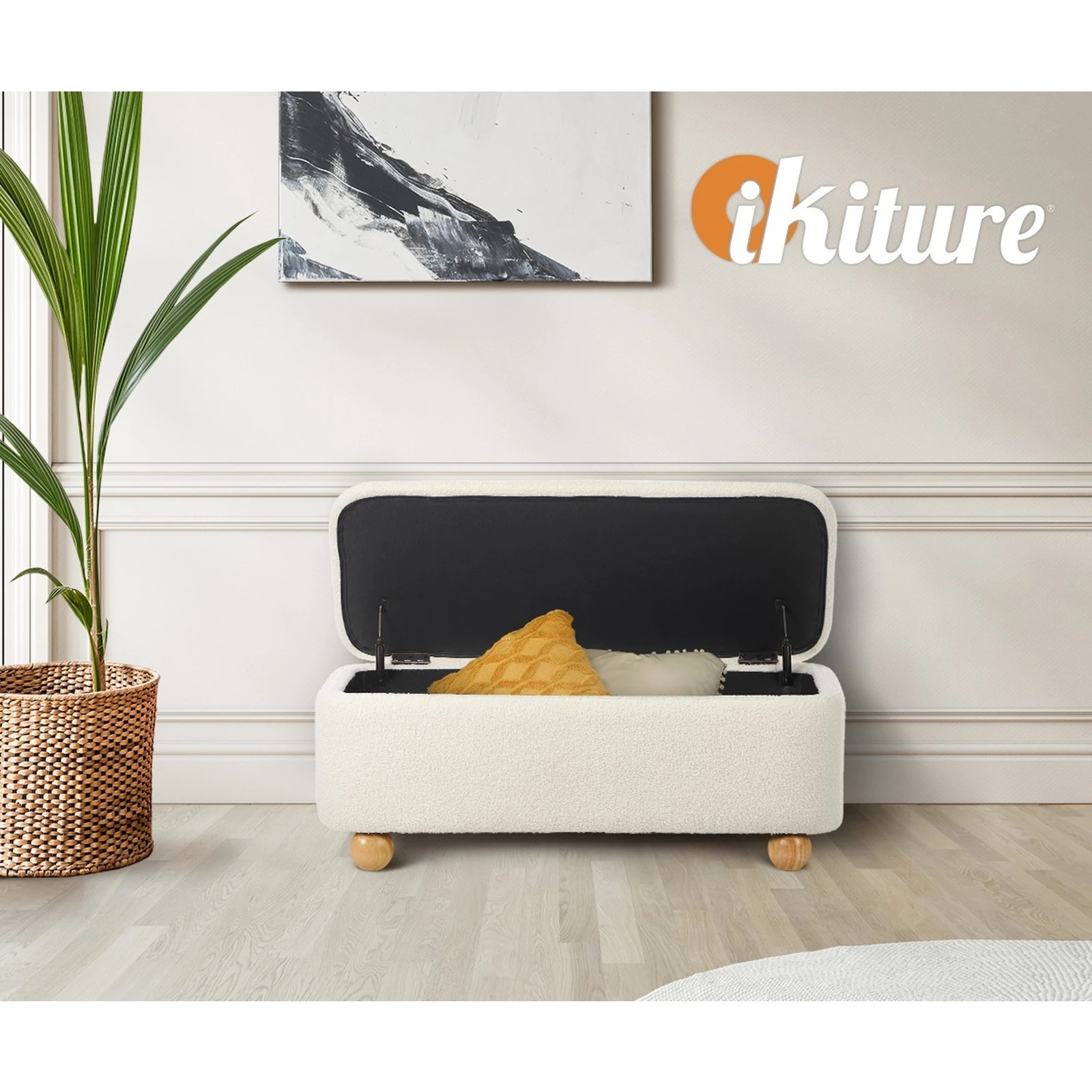 7 Oikiture Storage Ottoman Bench Ball Feet Teddy Boucle - Beige, 7 of 10