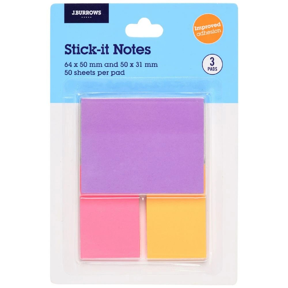 1 J.Burrows Stick-It Notes Assorted Sizes Pastel 3 Pack, 1 of 4
