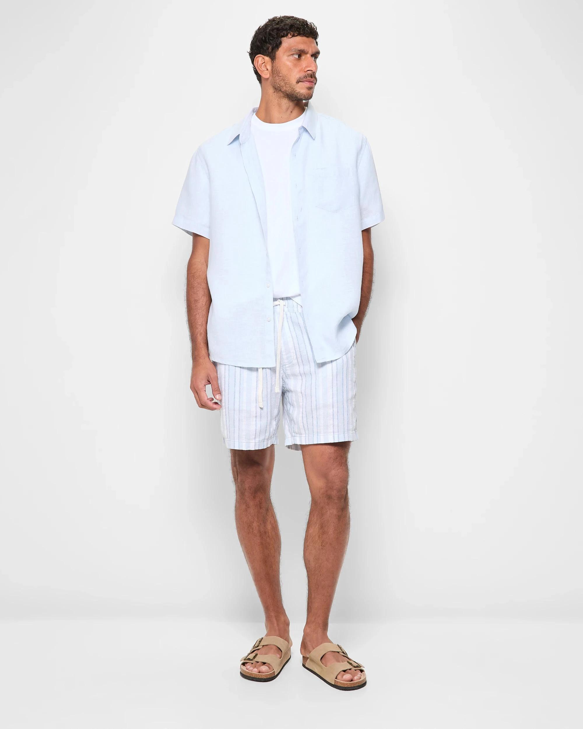 2 Target Man European Linen Short Sleeve Shirt MICROSTRIPE LIGHT BLUE, 2 of 5