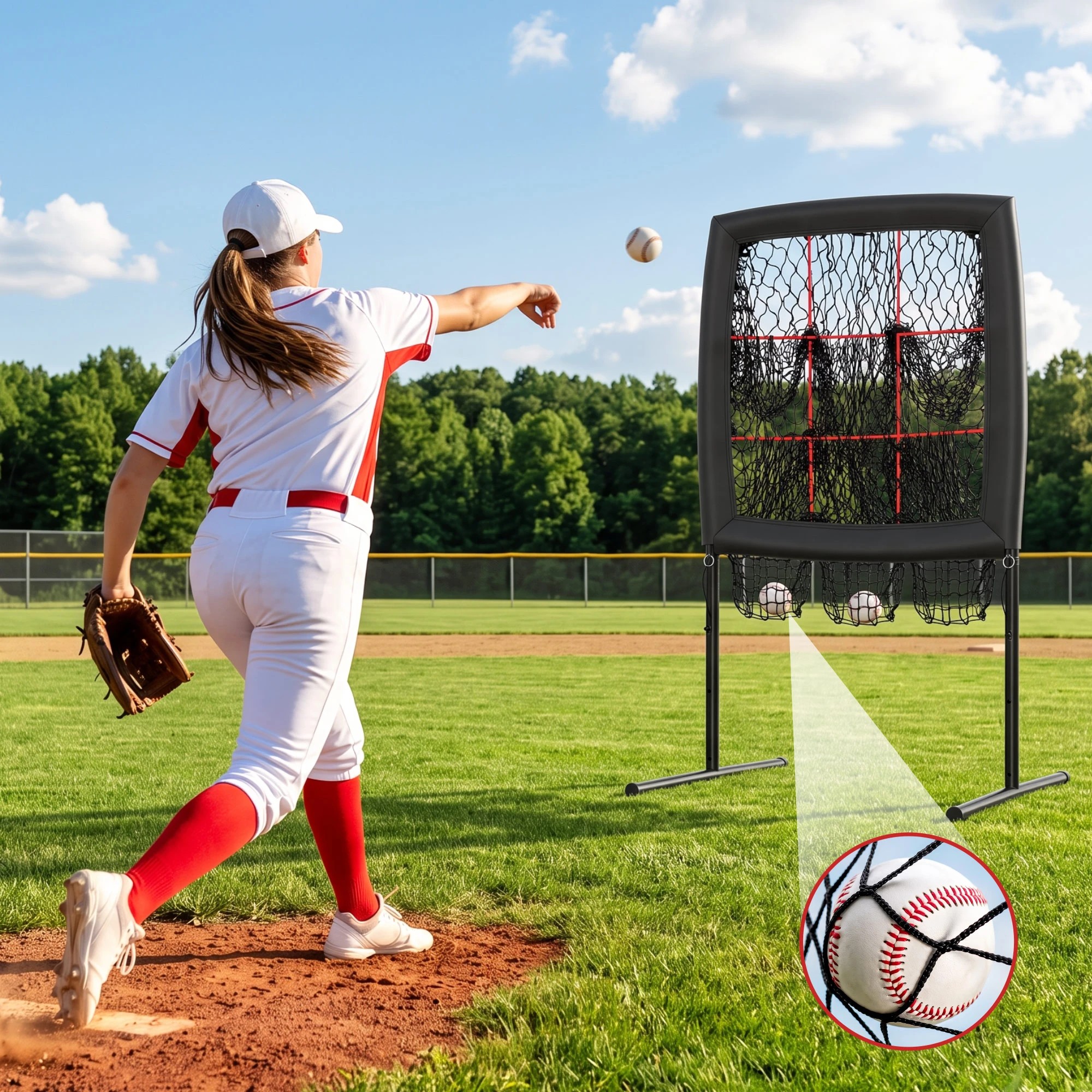4 Everfit Baseball Pitching Net Training Target Softball Practice 9 Hole - Black, 4 of 9