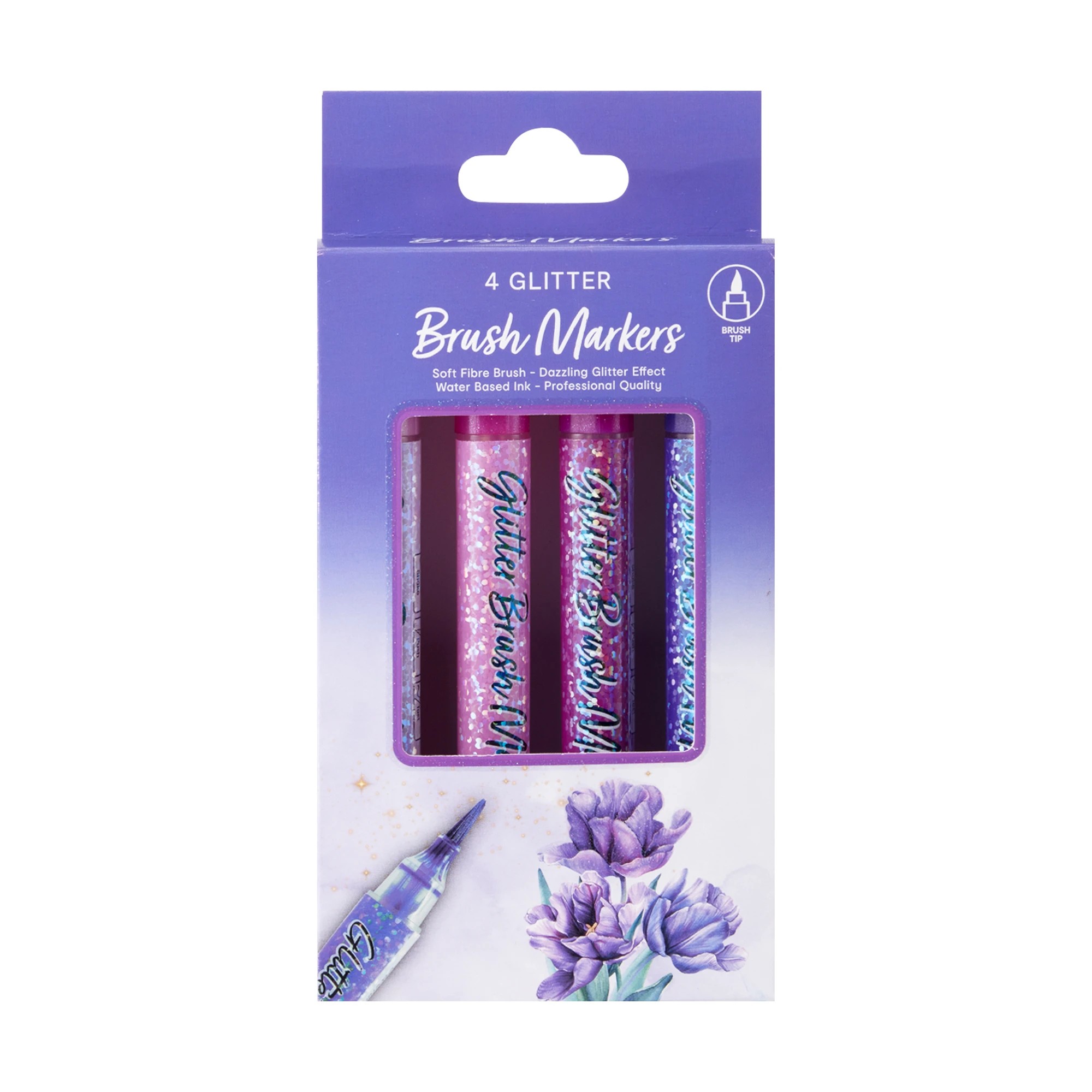 1 4 Pack Glitter Brush Markers - Purple, 1 of 5