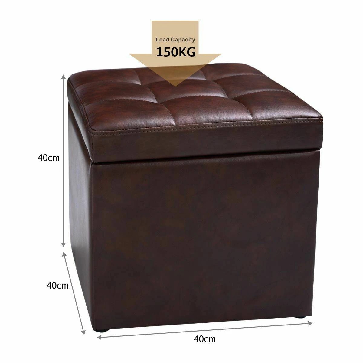 2 Costway Cube Storage Ottoman Pouf Storage Box Seat Foot Stool PU Leather Footstool 40cm - Brown, 2 of 3