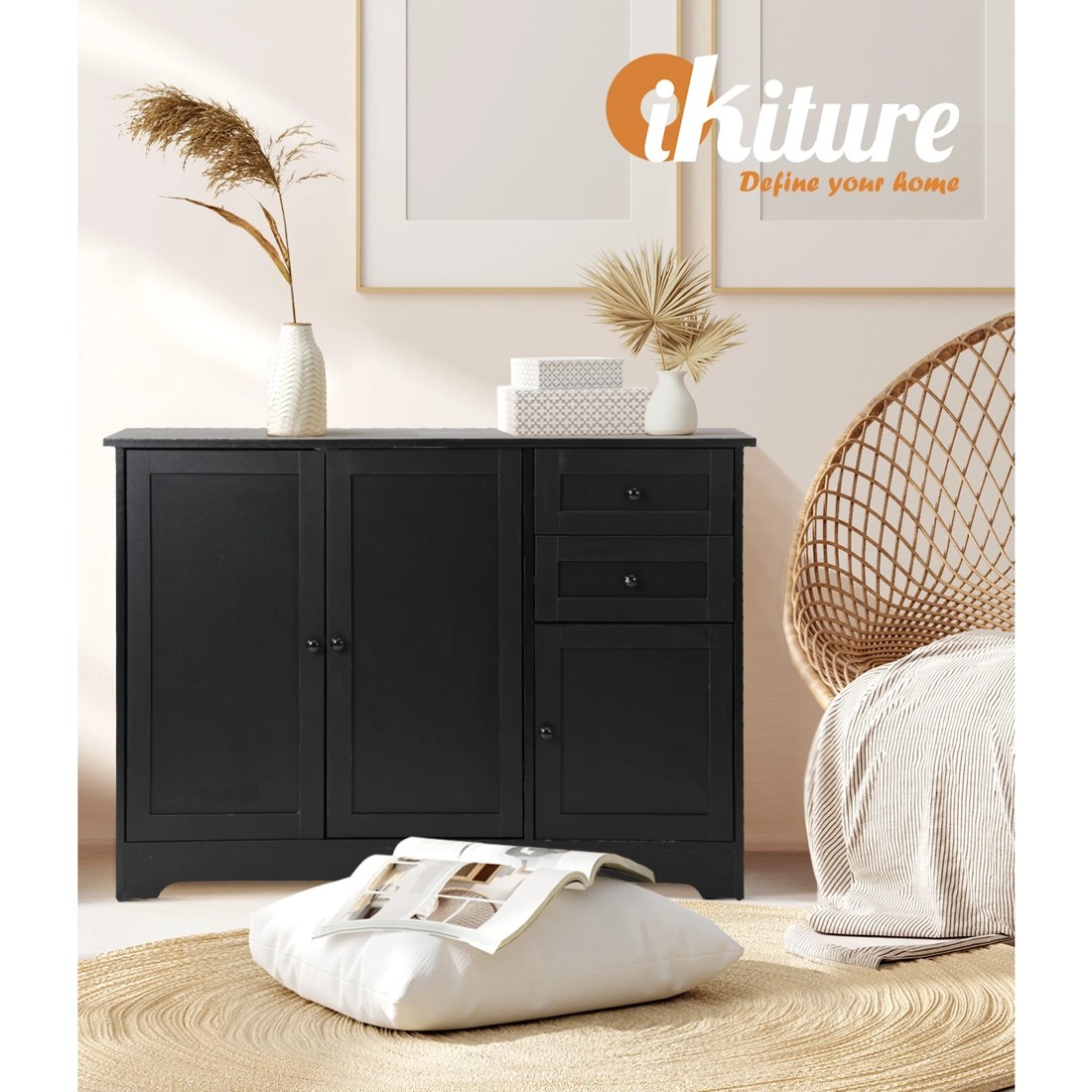 5 Oikiture Buffet Sideboard Storage Cabinet Cupboard
 - Black, 5 of 10