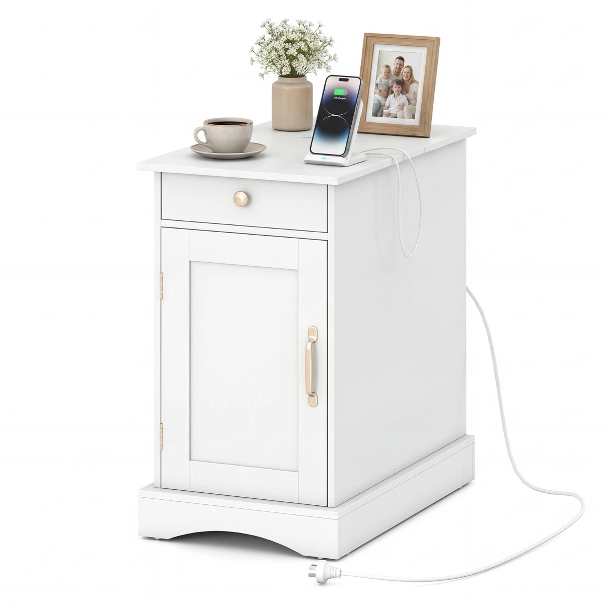 2 Cosway Bedside Table Nightstand w/Charging Station Side End Table - White, 2 of 6