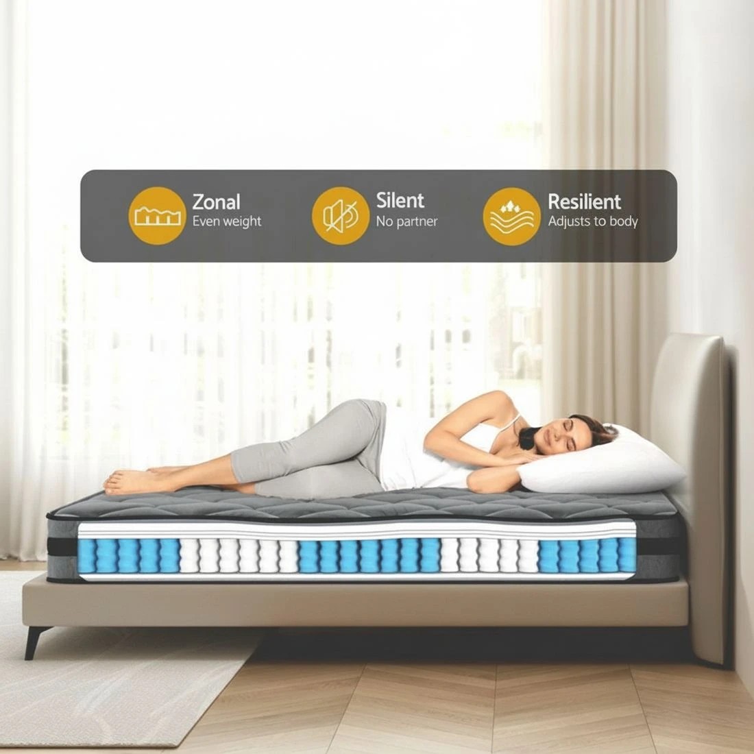 4 Giselle Bedding 22cm Mattress Medium Firm King Single Comfort Support Breathable Pressure Relief Hypoallergenic - White, 4 of 4