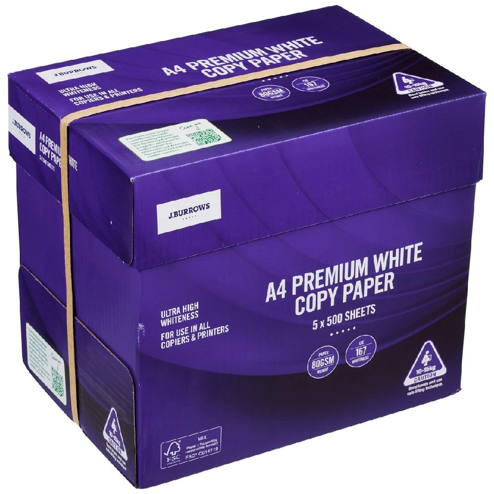 1 J.Burrows 80gsm Premium A4 Copy Paper Carton, 1 of 5