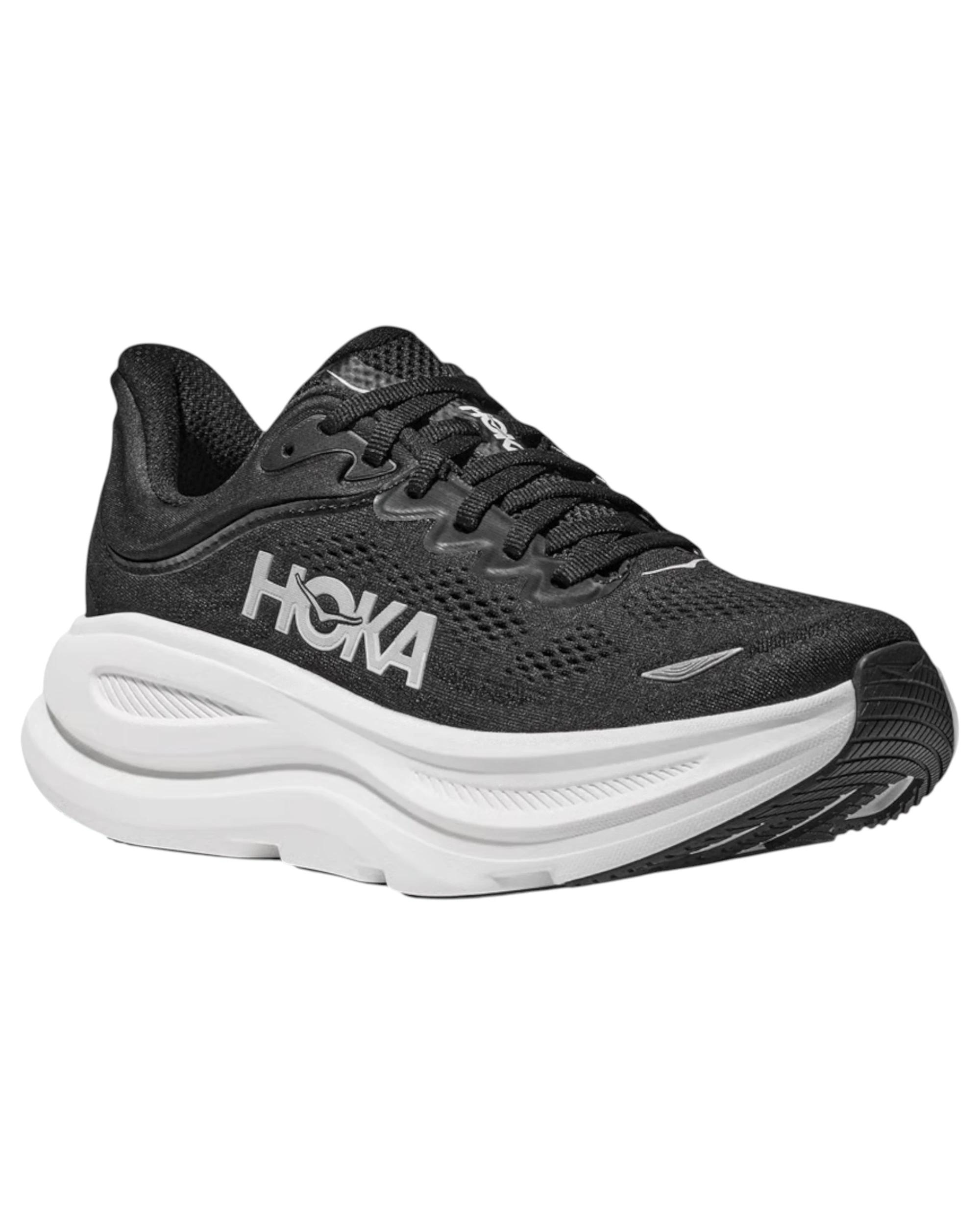 4 Hoka Womens Bondi 9 Athletic Running Shoes BLACK/WHITE, 4 of 8