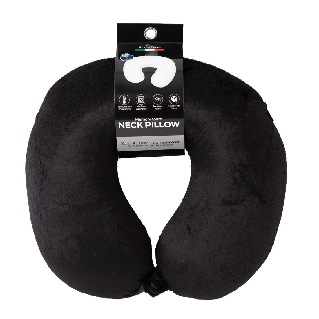 1 Milano Décor Memory Foam Travel Neck Pillow With Clip Cushion Support Soft - Black, 1 of 4