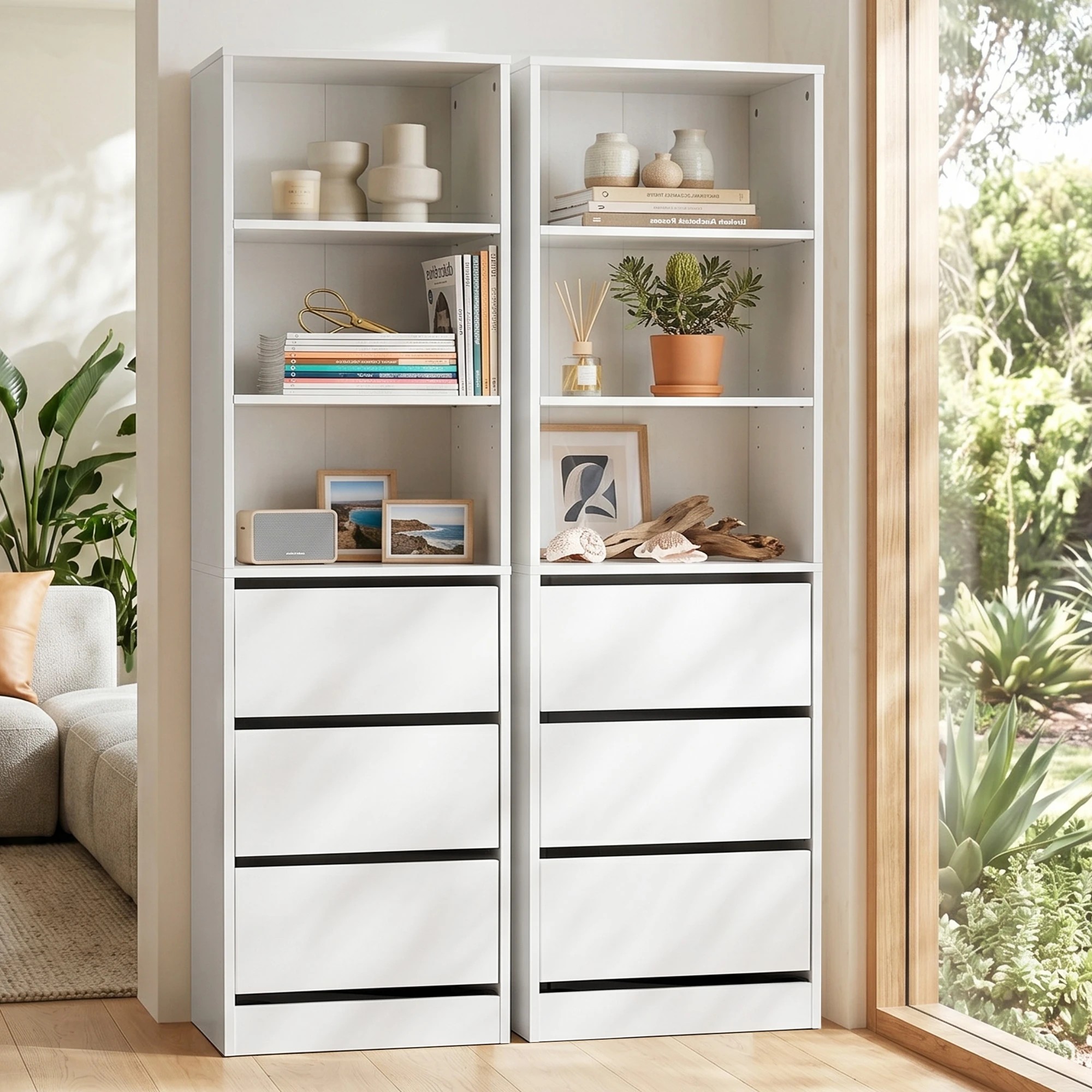 2 Artiss 2x Chest of 3 Drawers Tallboy Cabinet - White, 2 of 7