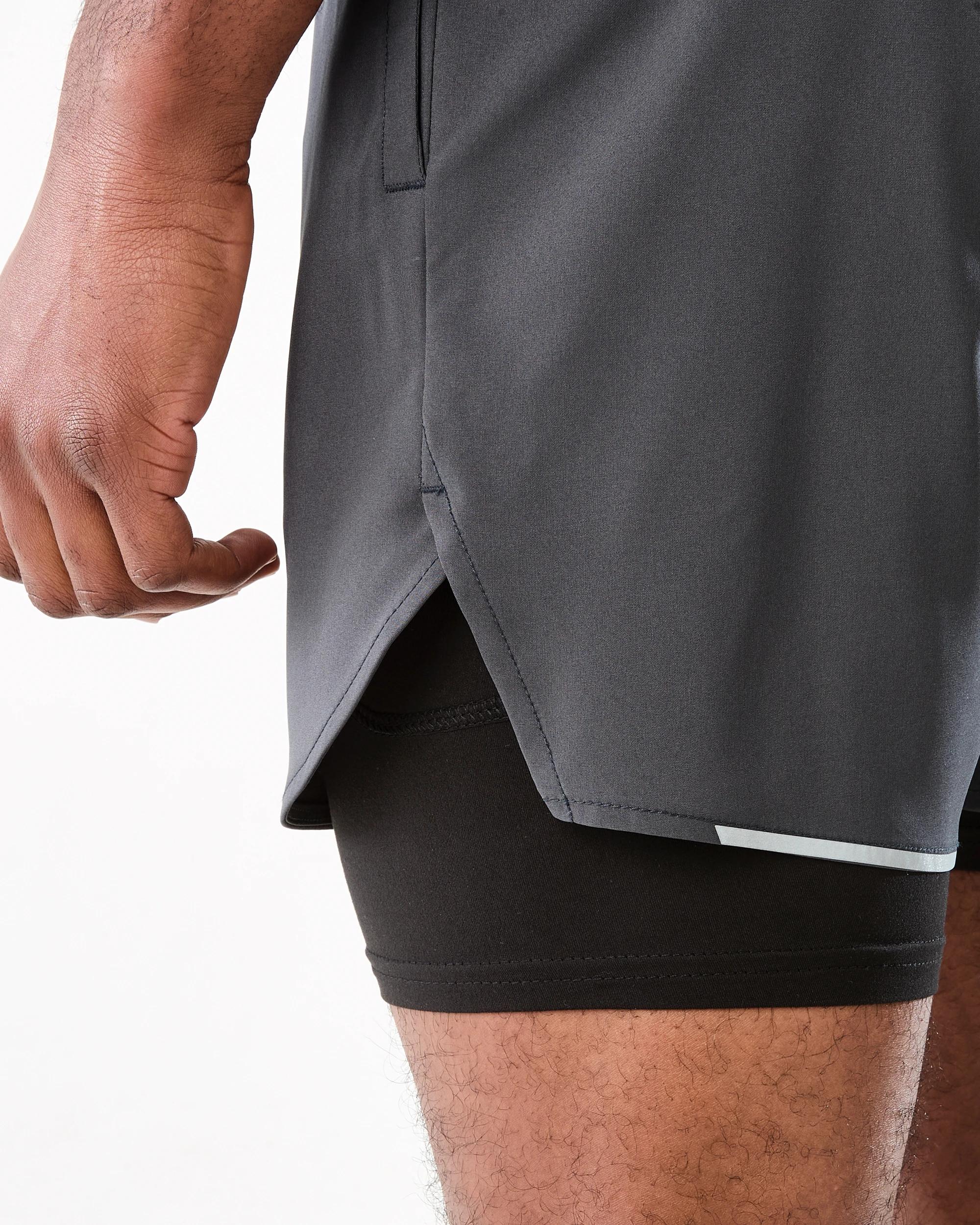 5 Active Mens Dual Layer Shorts Gry Drkish, 5 of 8