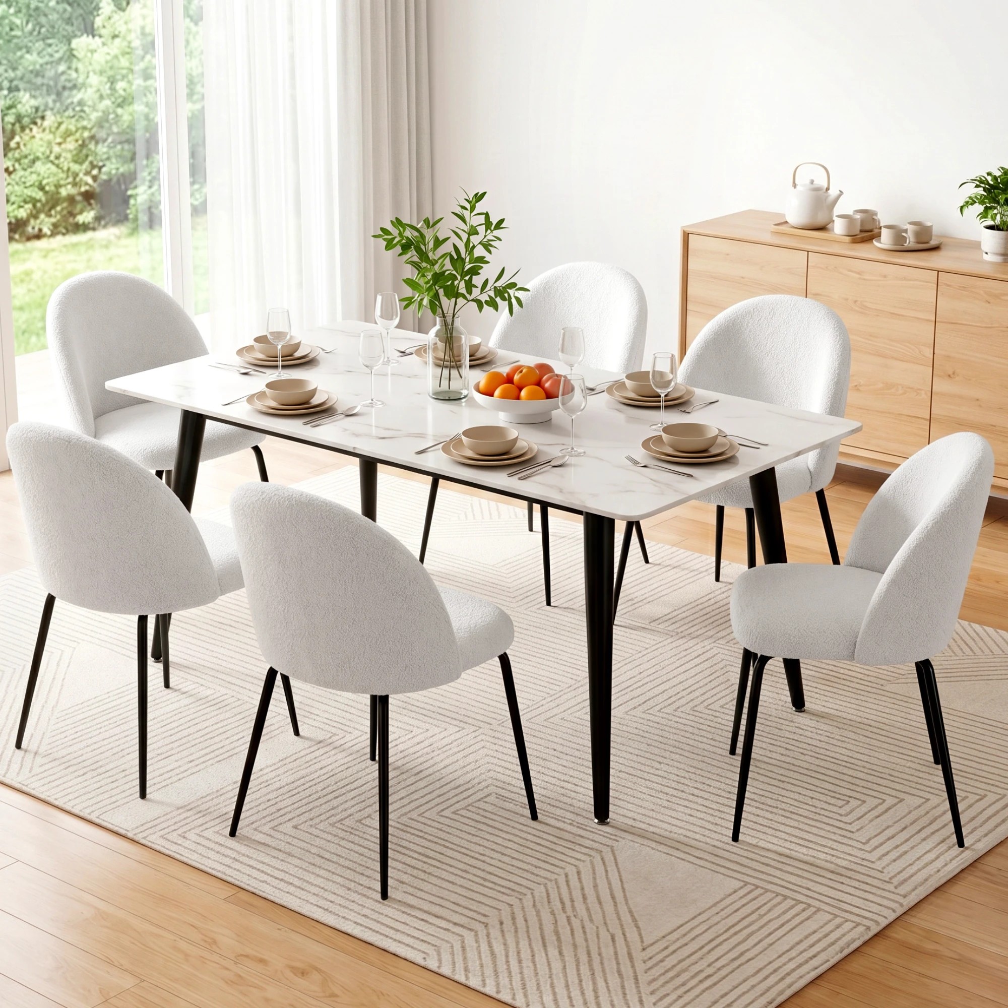 4 Artiss Dining Chairs Set of 6 Sherpa Boucle - White, 4 of 8