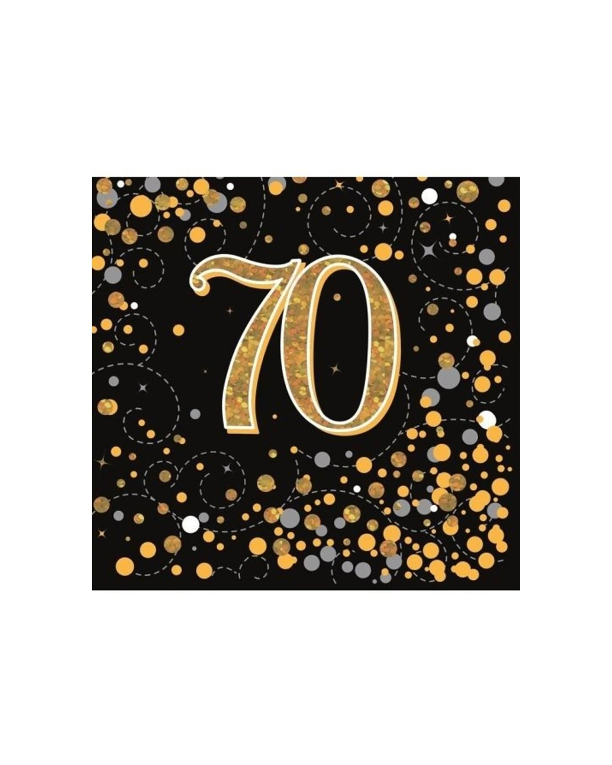 1 Alpen 16pc Sparkling Fizz Napkins 70th Birthday 33cm - Black, 1 of 1