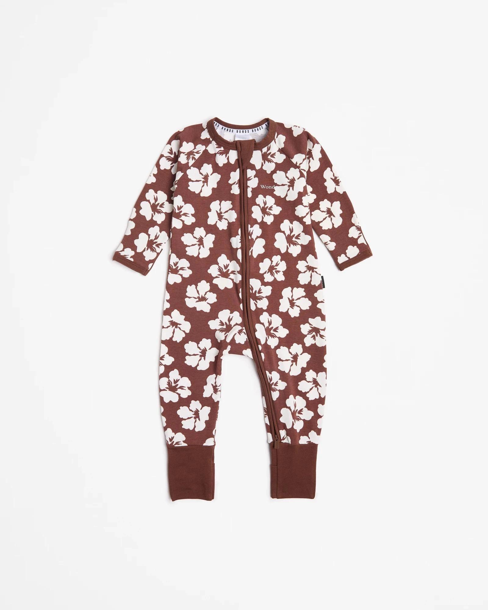 2 Bonds Baby Print Zip Wondersuit Coverall BROWN MINI HIBISCUS BREEZE, 2 of 5