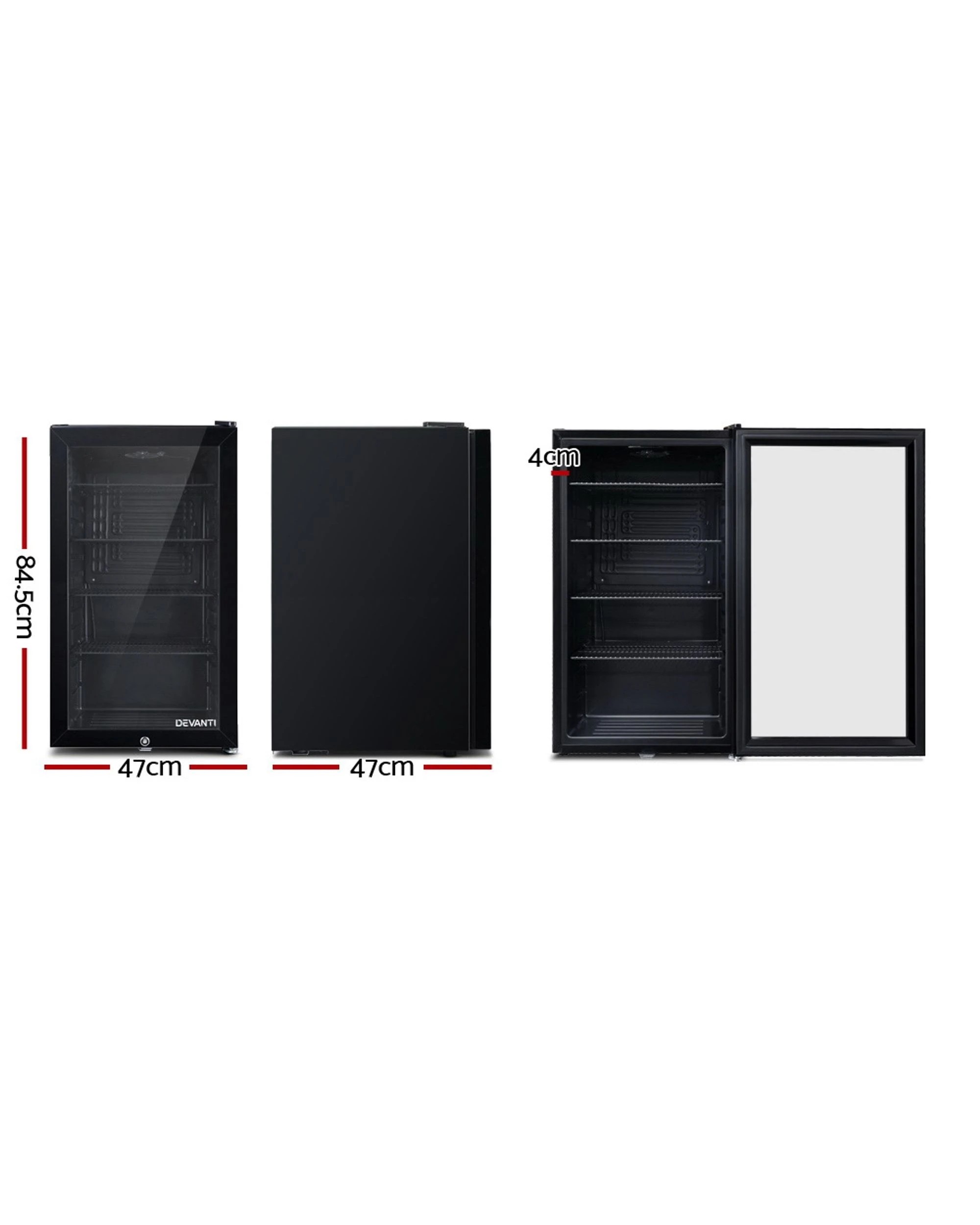2 Devanti 98L Bar Fridge Glass Door w/Light - Black, 2 of 8
