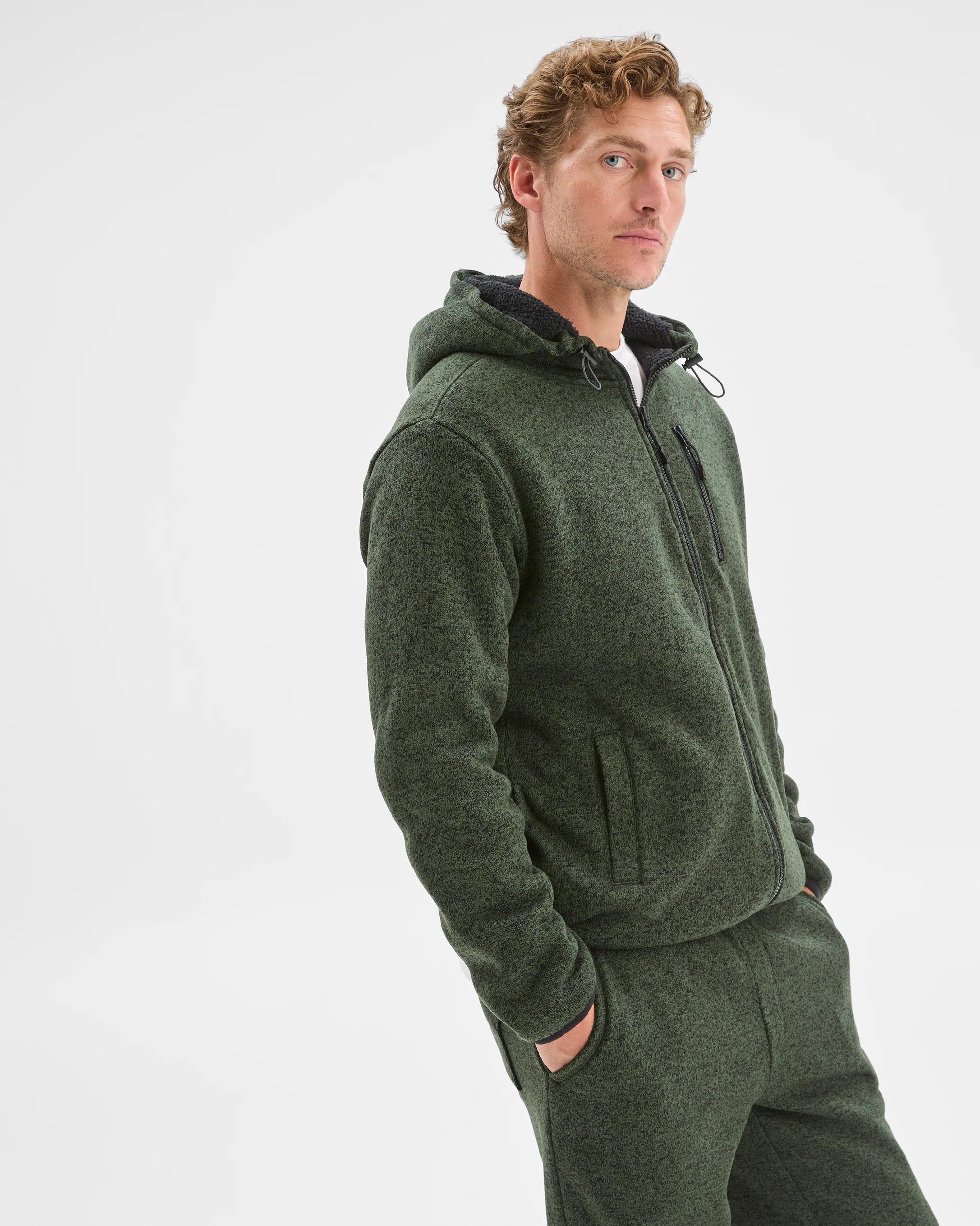 4 Target Man Teddy Lined Zip Through Fleece Hoodie GREEN MARLE, 4 of 6