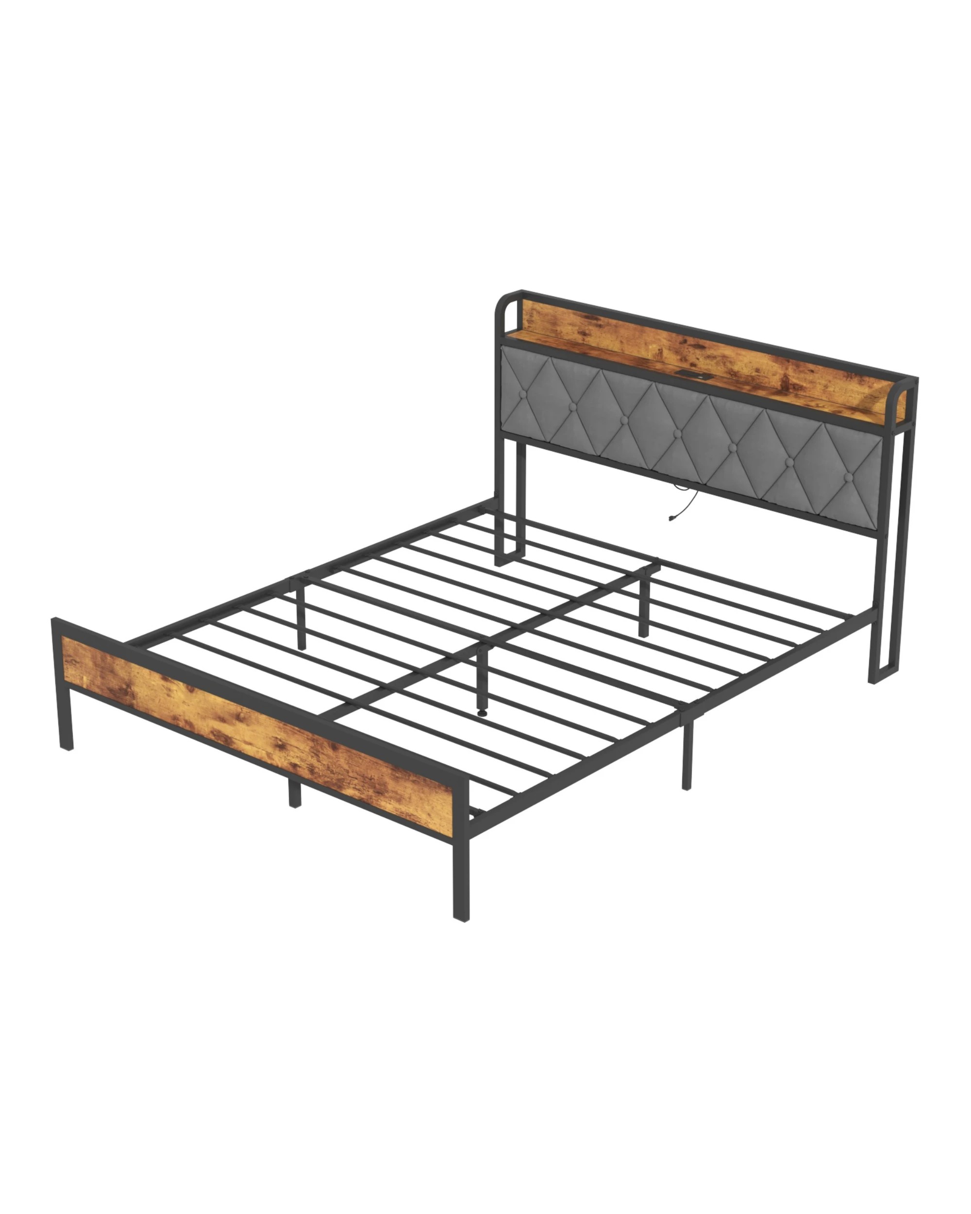 1 Advwin Queen Bed Frame With Charging Station & Usb Ports Storage Tufted Headboard Shelf, 1 of 8