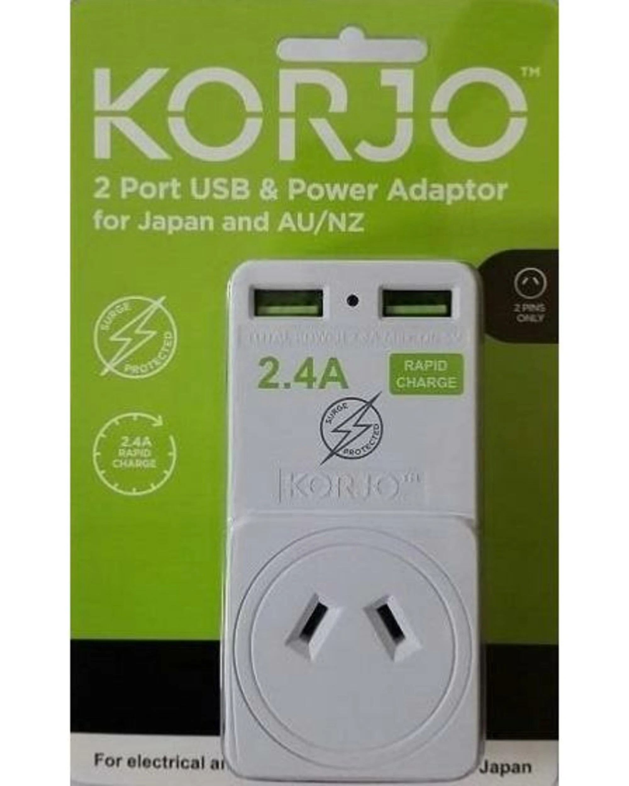 1 Korjo Travel Adaptor Plug with 2 x USB - White, 1 of 1