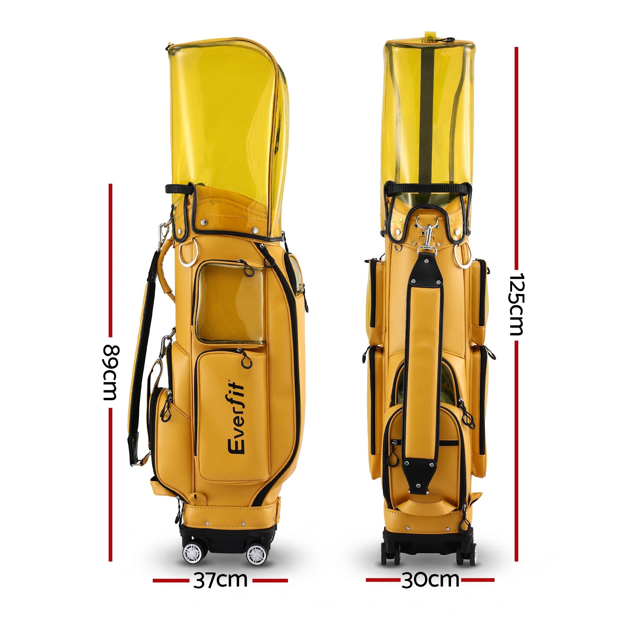 2 Everfit Golf Cart Bag Rolling Buggy Club Organiser Synthetic Leather - Yellow, 2 of 4