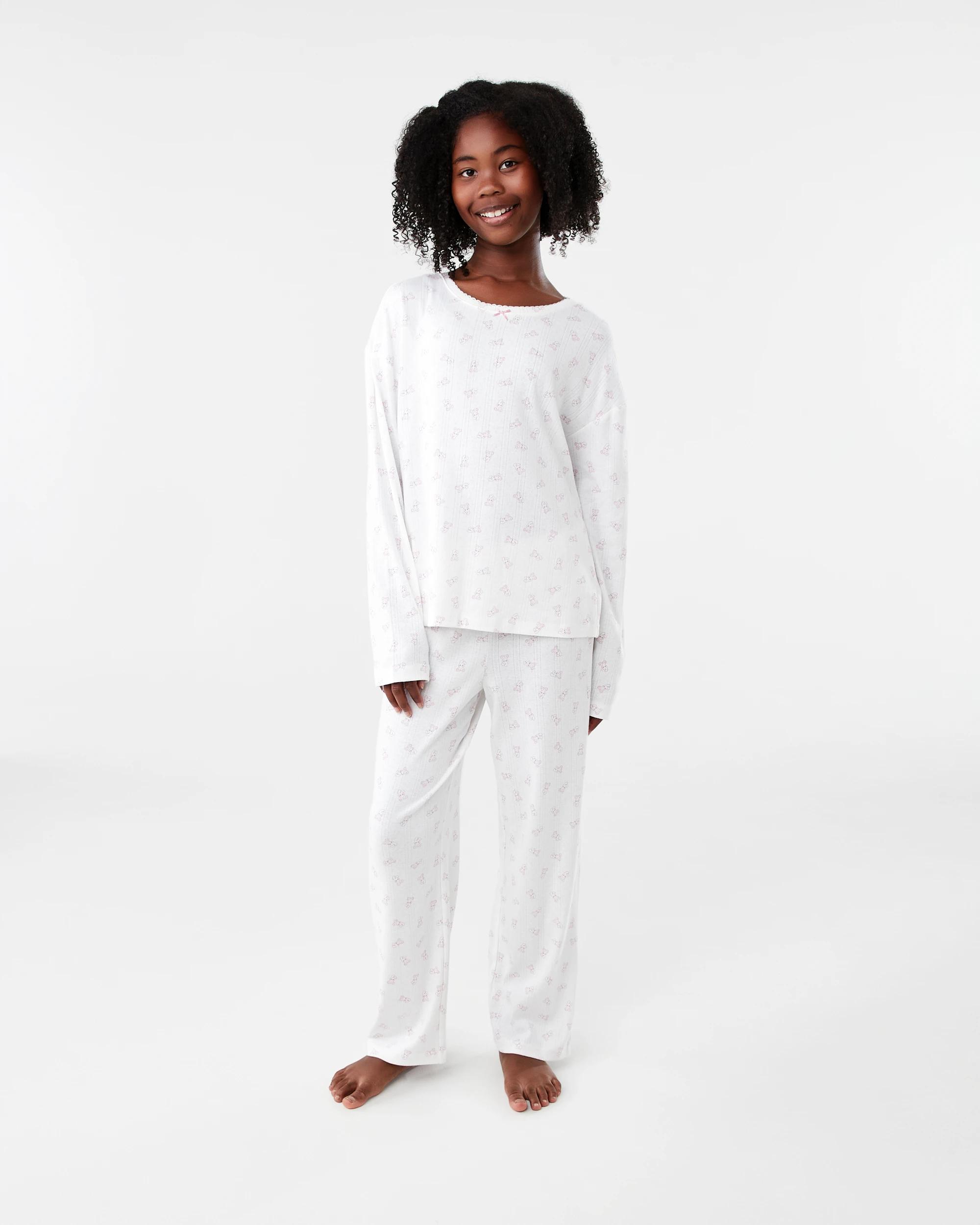 1 Pointelle Long Sleeve Pyjama Set Wht Buny, 1 of 7