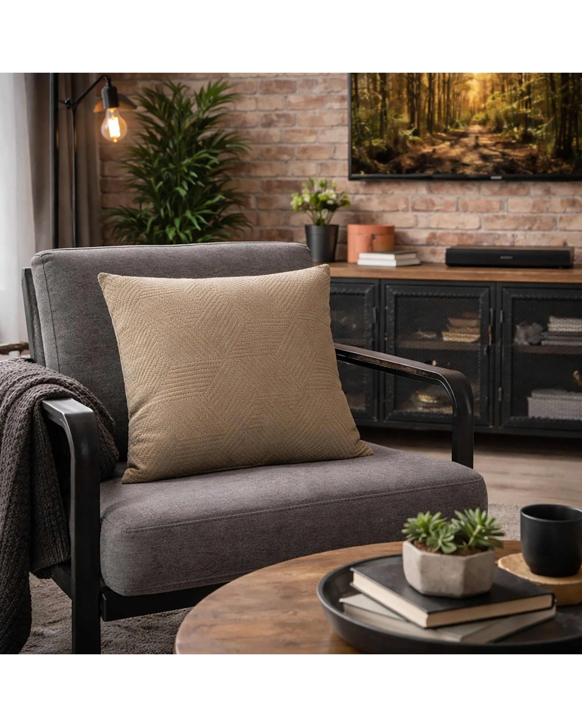 5 Urban Style Decorative Lounge Cushion Throw Pillow Taupe Lines 45x45cm - Beige, 5 of 7