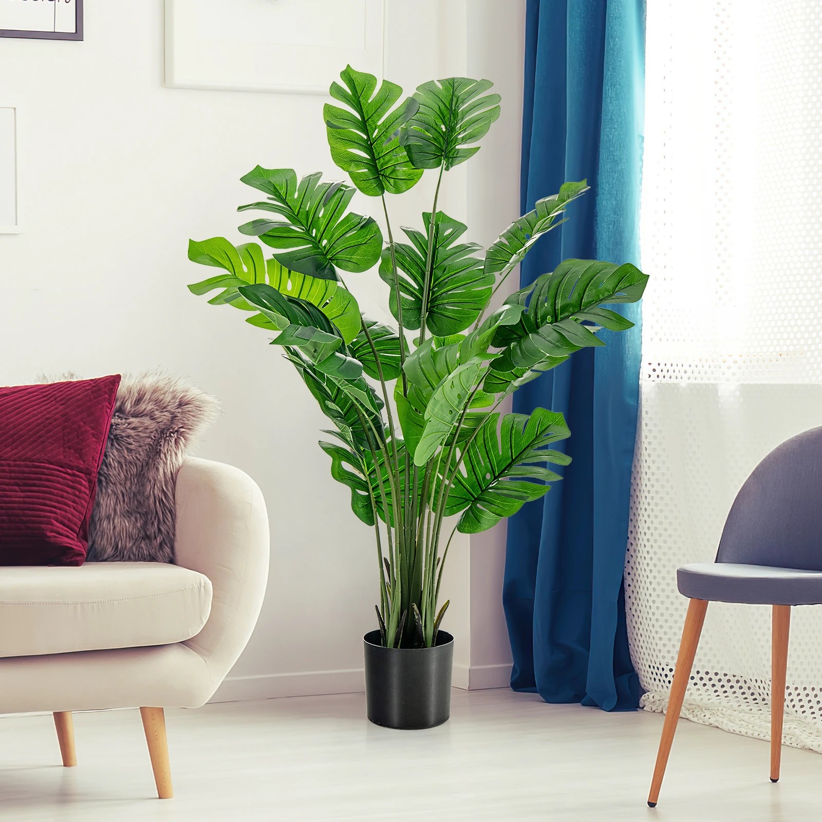 2 Costway 1.5M Artificial Trees Monstera Deliciosa Plants Indoor Outdoor Decoration, 2 of 2