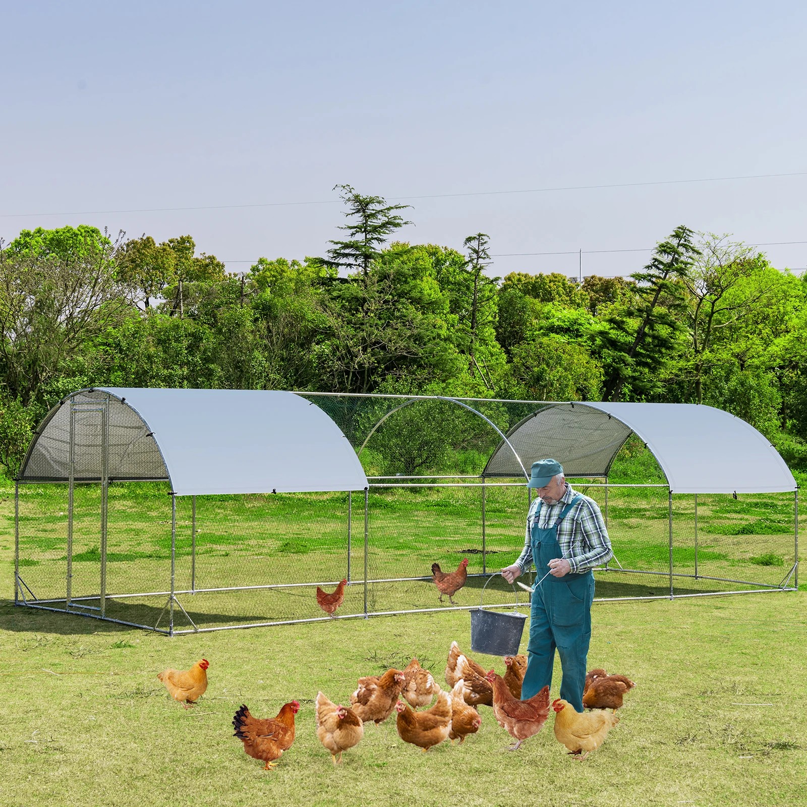3 Costway Large Metal Chicken Coop Galvanized Walk in Poultry Cage 7.6x2.8x1.95M, 3 of 3