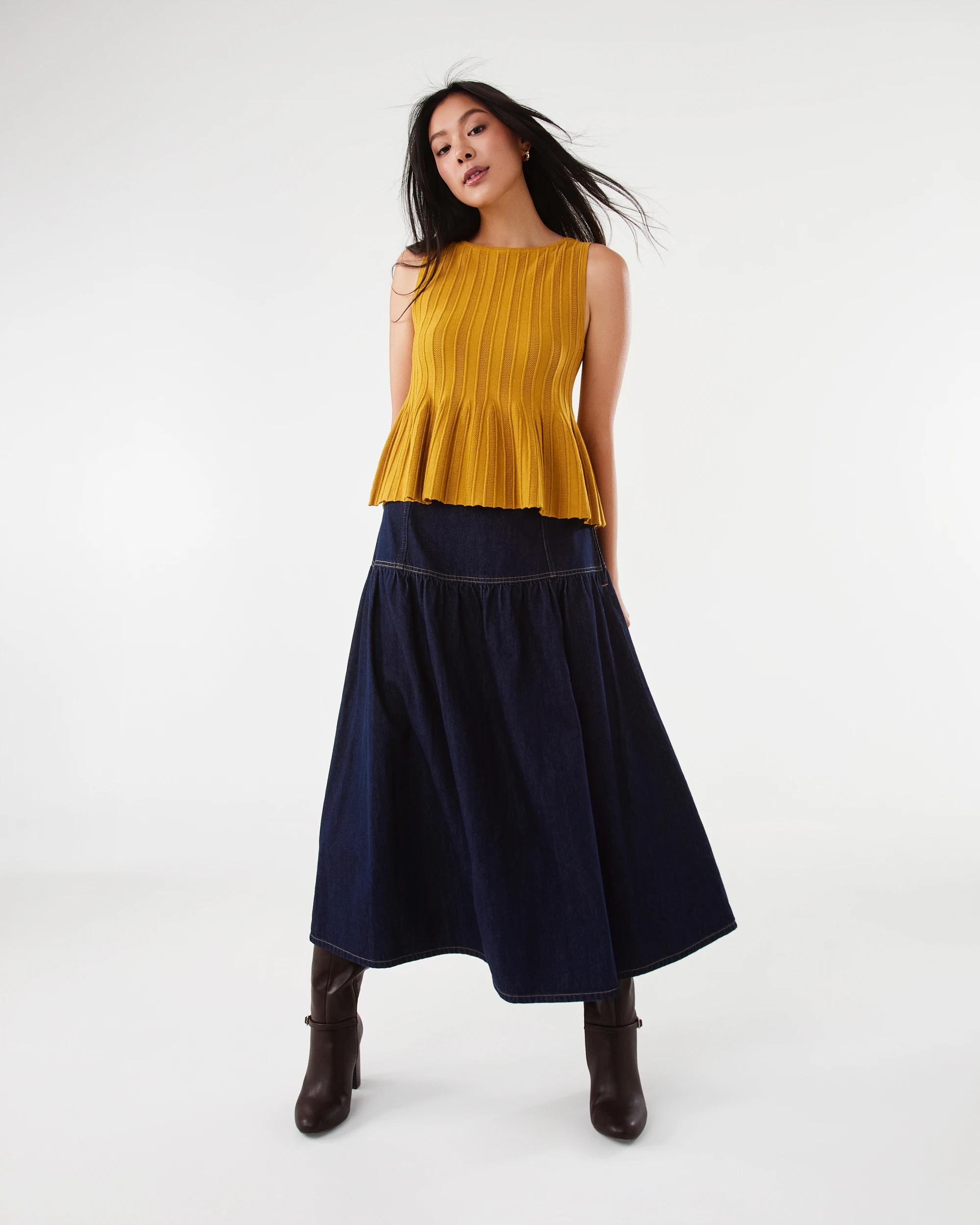 2 Denim Yoke Maxi Skirt Indigo Wsh, 2 of 6