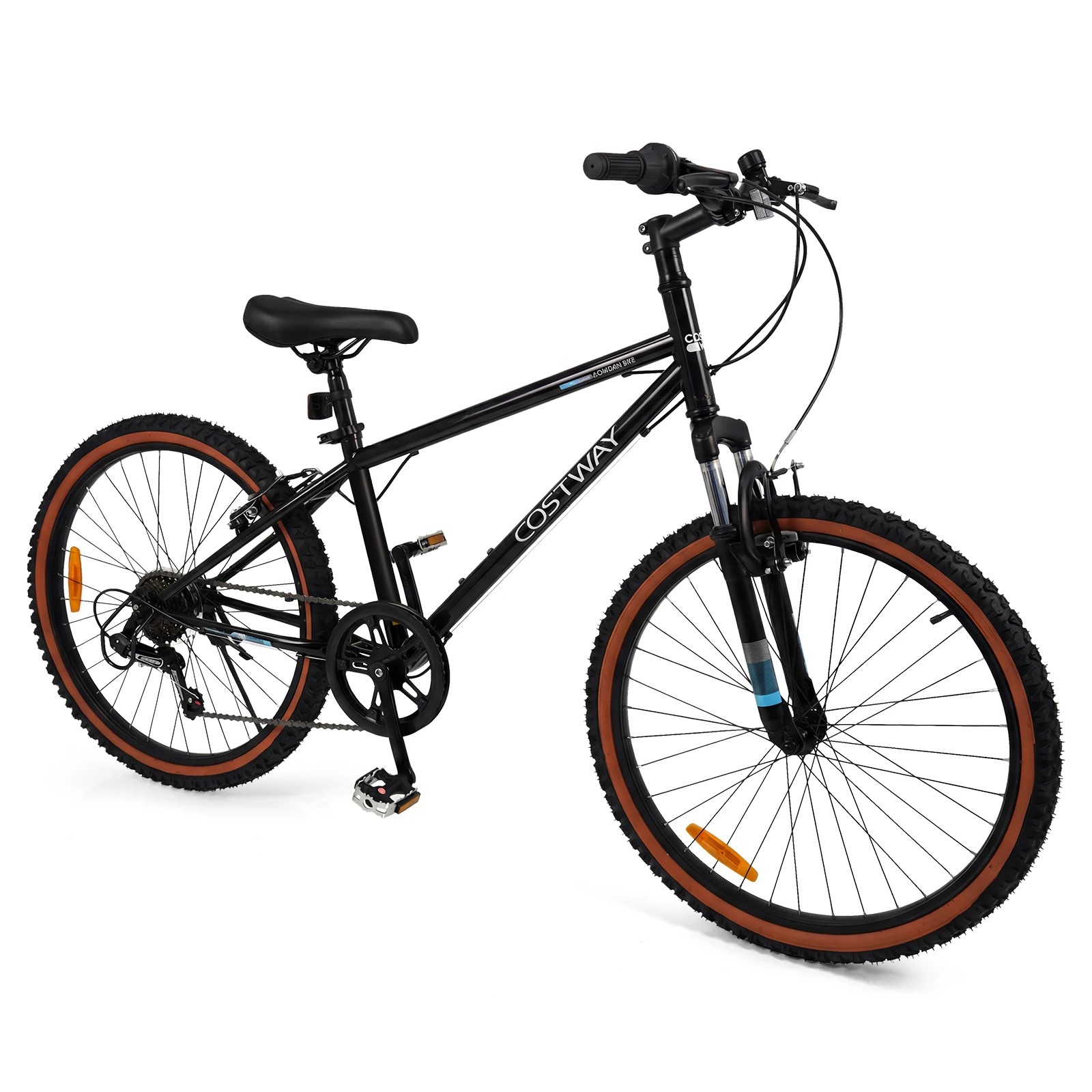 1 Costway 60cm Teens Mountain Bike 6-Speed Outdoor Bicycle w/Suspension Fork & Adjustable Seat - Black, 1 of 2