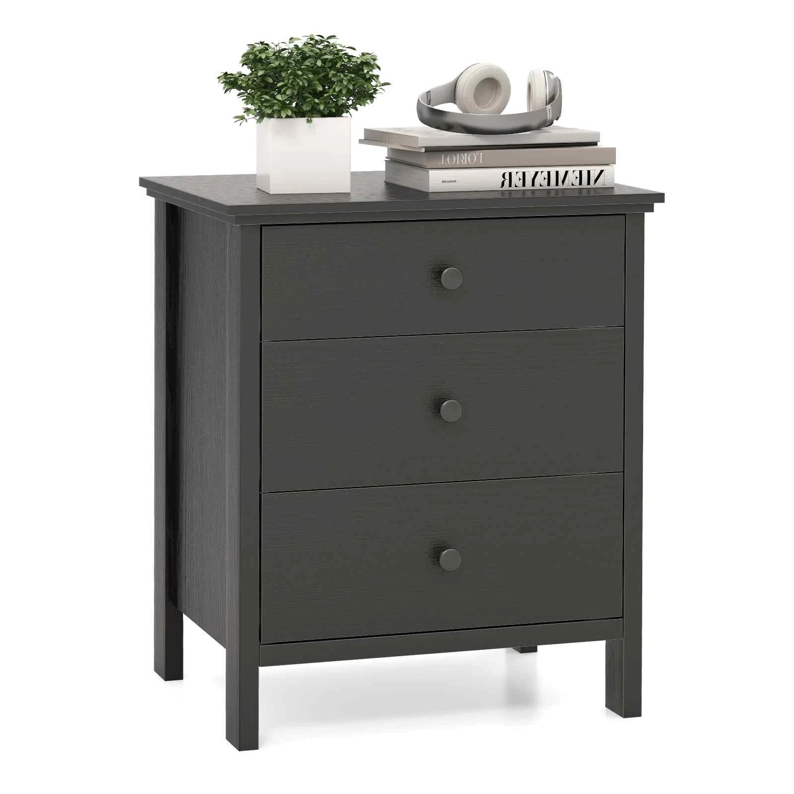 5 Costway 3 Drawers Nightstand Wooden Bedside Storage Cabinet Side Table, 5 of 5
