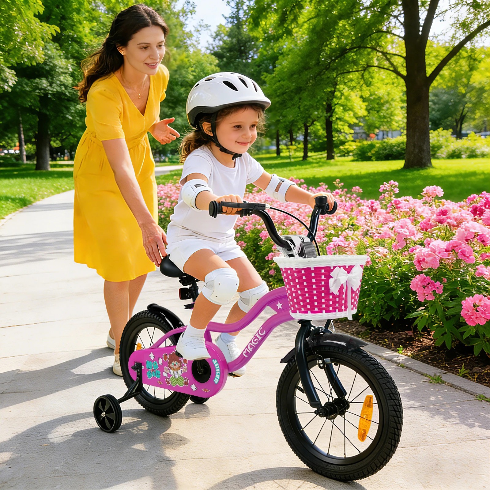 2 Costway 35cm Kid Bicycle Dual Brake Balance Bike Ride on w/Training Wheels Adjustable Seat - Pink, 2 of 3