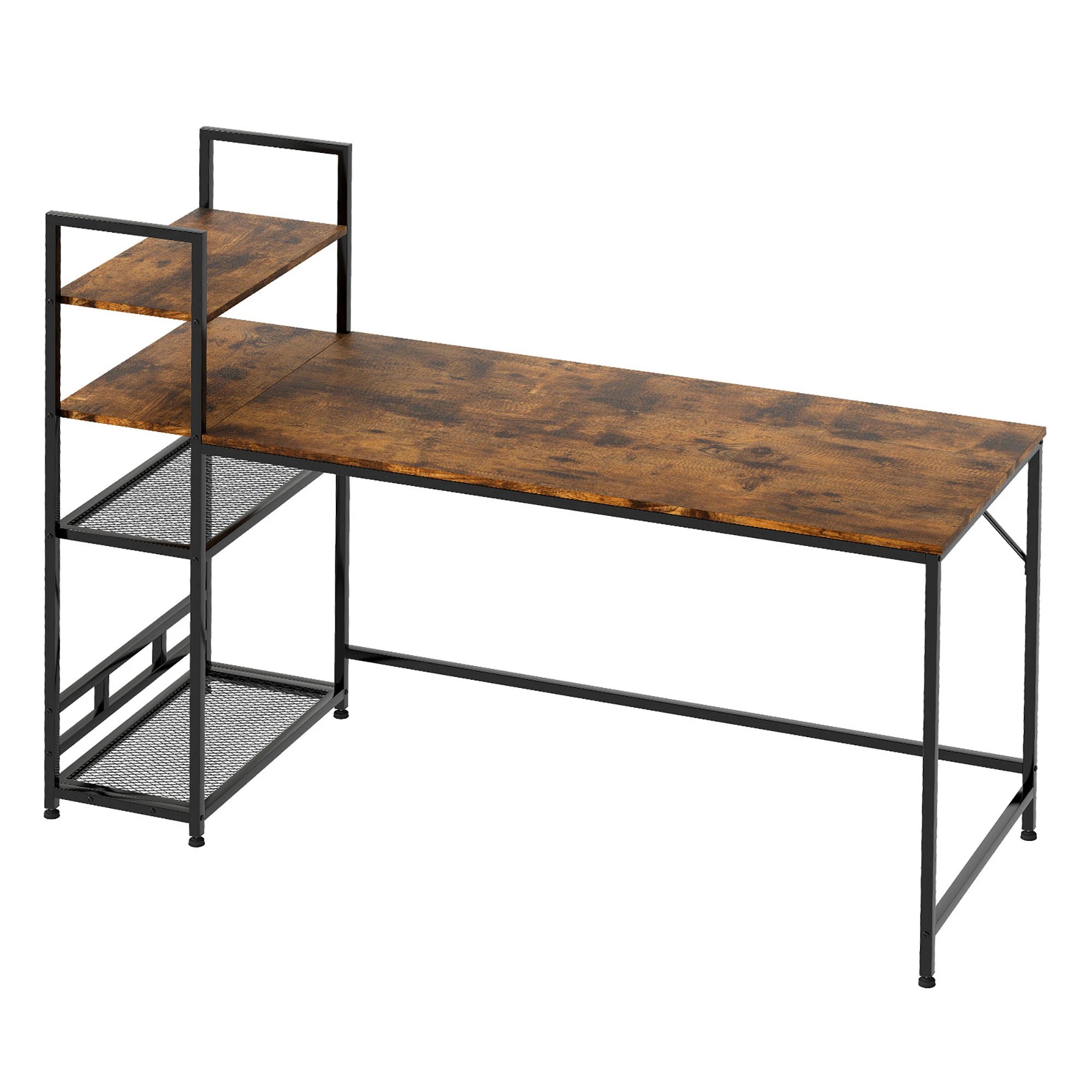 1 Levede Computer Desk with 4-Tier Shelf 160cm - Brown, 1 of 9