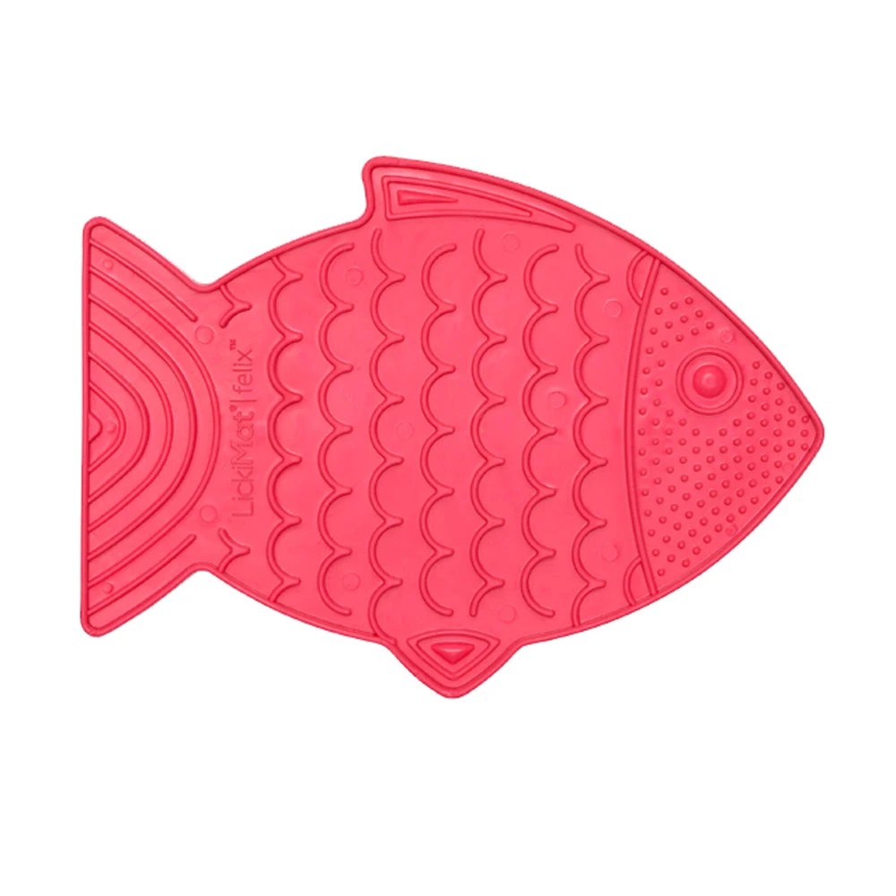 1 Lickimat Classic Felix Boredom Buster Fish Shaped Cats Slow Feeder Pink, 1 of 2