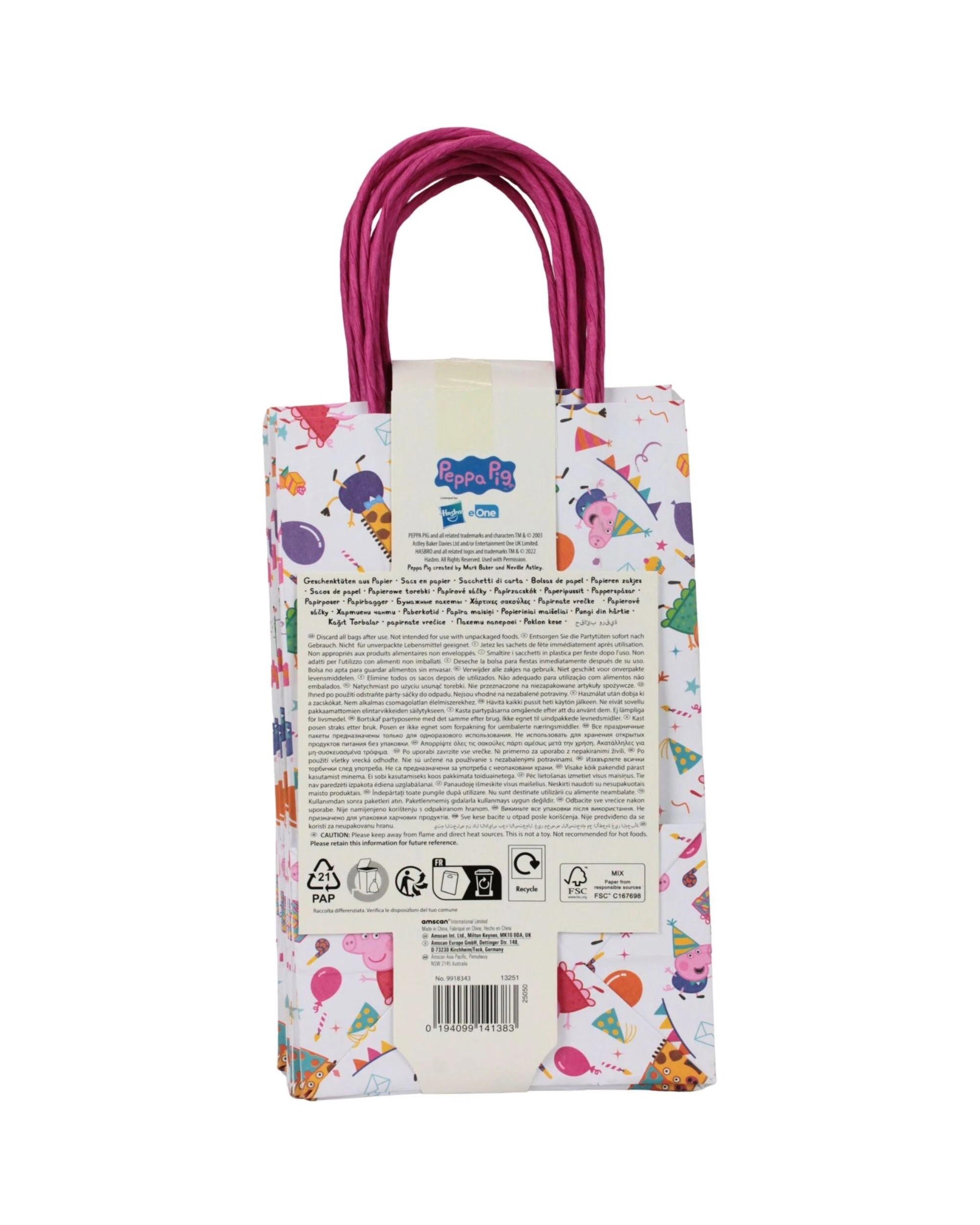 4 Anagram Peppa Pig Party Paper Gift Bags Pack of 8 - Multi, 4 of 4