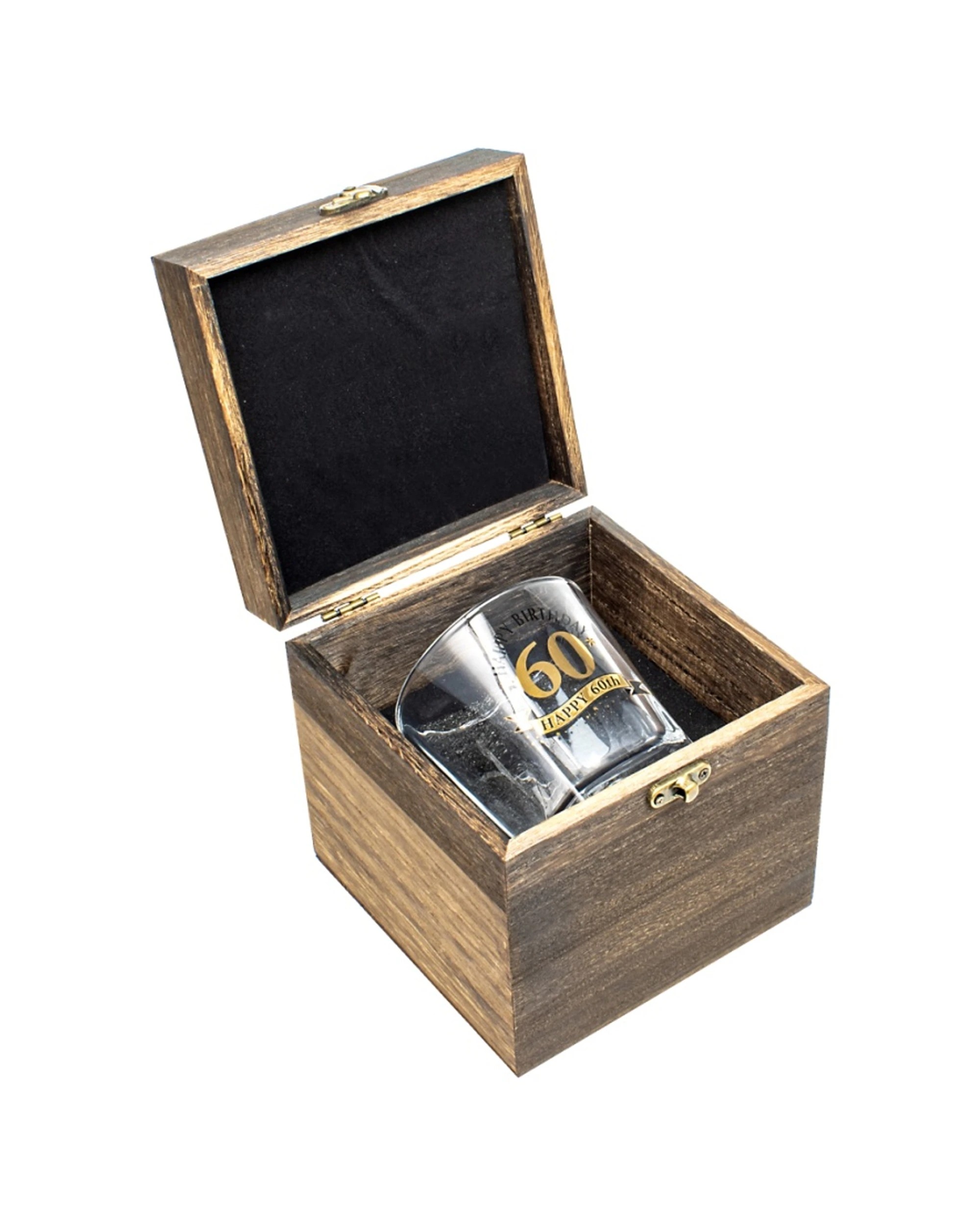 1 LMD 60th Birthday Celebration Whisky Glass In Wood Box Gift 270ml - Multi, 1 of 4