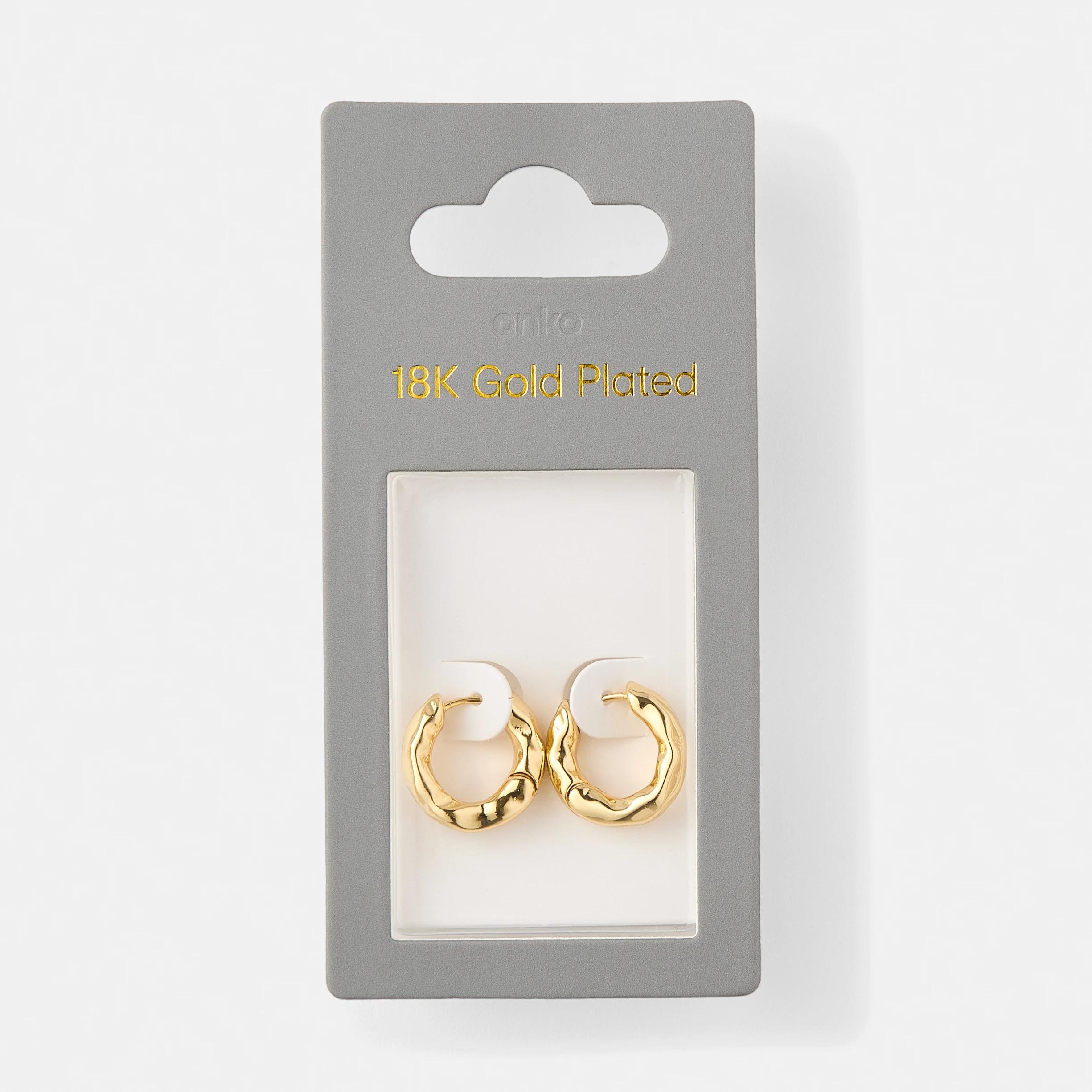 5 18K Gold Plated Molten Hoop Earrings Gold, 5 of 5