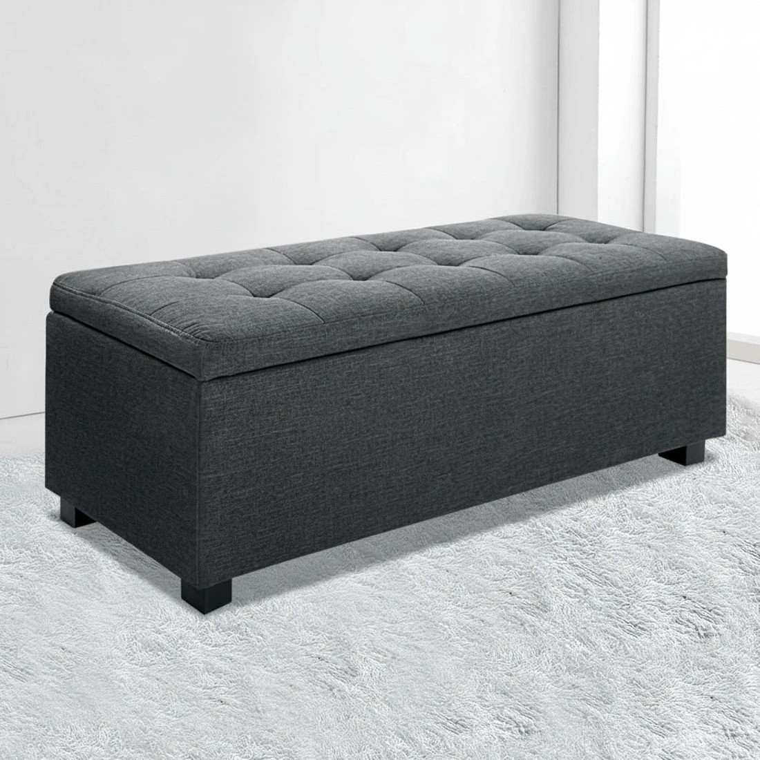 7 Artiss Storage Ottoman Blanket Box 97cm Linen - Charcoal, 7 of 7