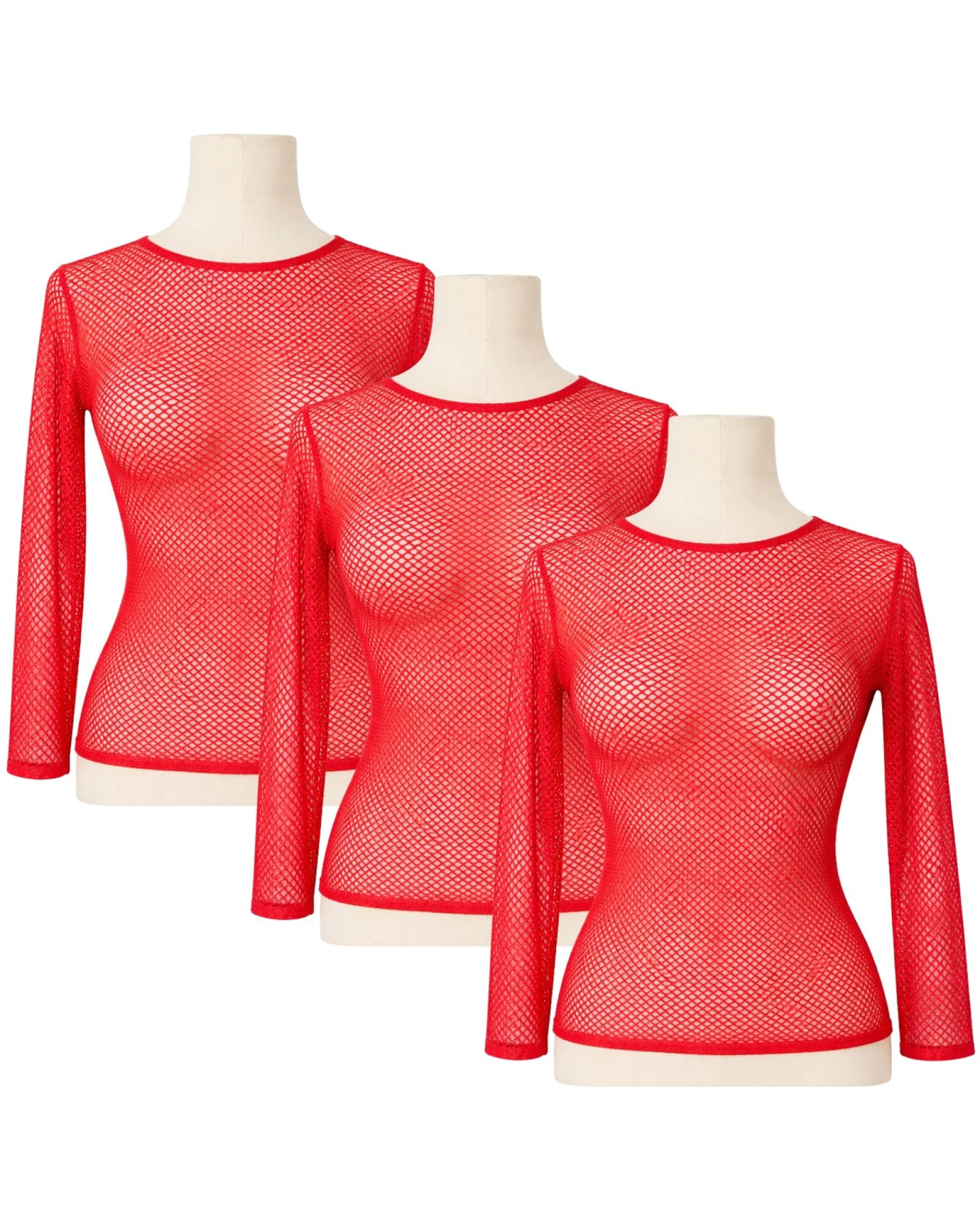 1 BR Home 3x Womens Fishnet Mesh Top Long Sleeve Sheer Stretch See Through Costume Red - One Size - Red, 1 of 1