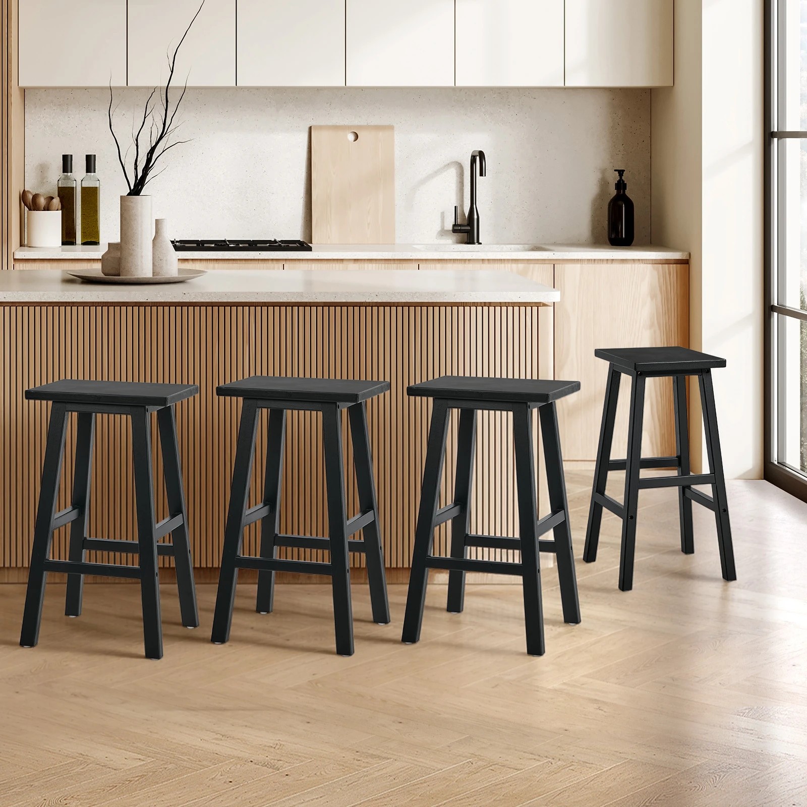 3 Oikiture 4x Bar Stool Kitchen Counter Dining Chair Split-Level Footrest - Black, 3 of 8