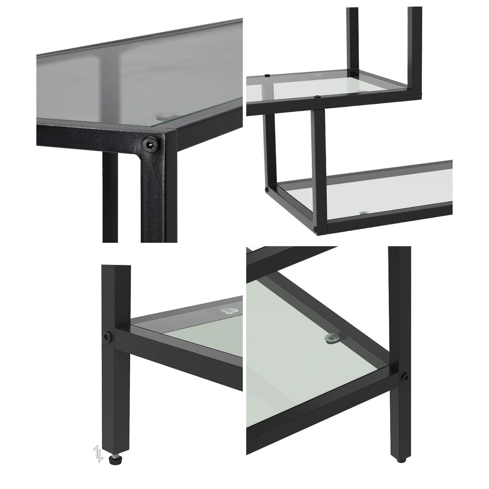 4 Oikiture Console Table Tempered Glass Sofa Table Hall Side Entry 4 Shelves
 - Black, 4 of 10