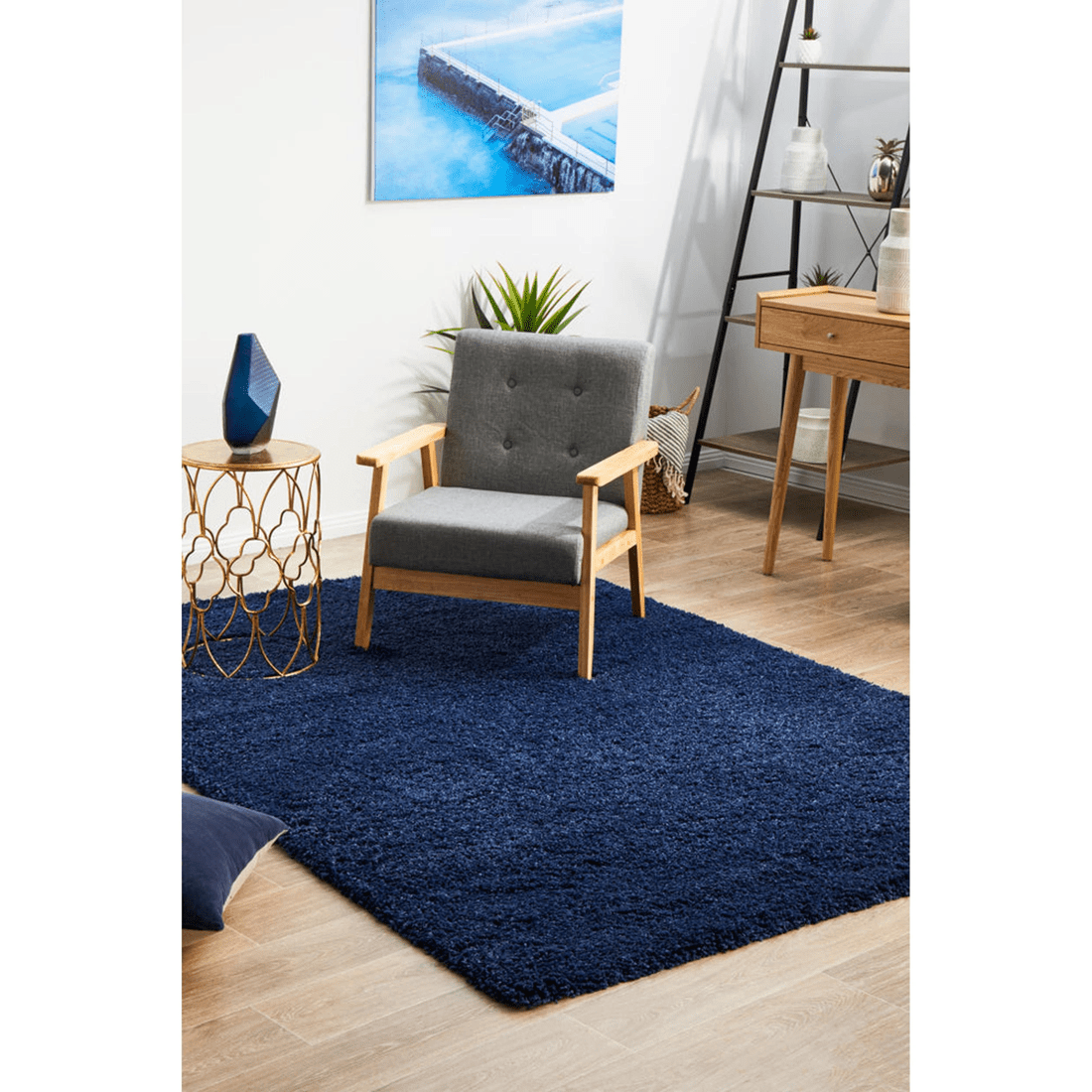 3 Rug Culture Laguna Denim Shag Rug - Navy Blue, 40 mm Polypropylene, Made in Turkey - Blue, 3 of 9