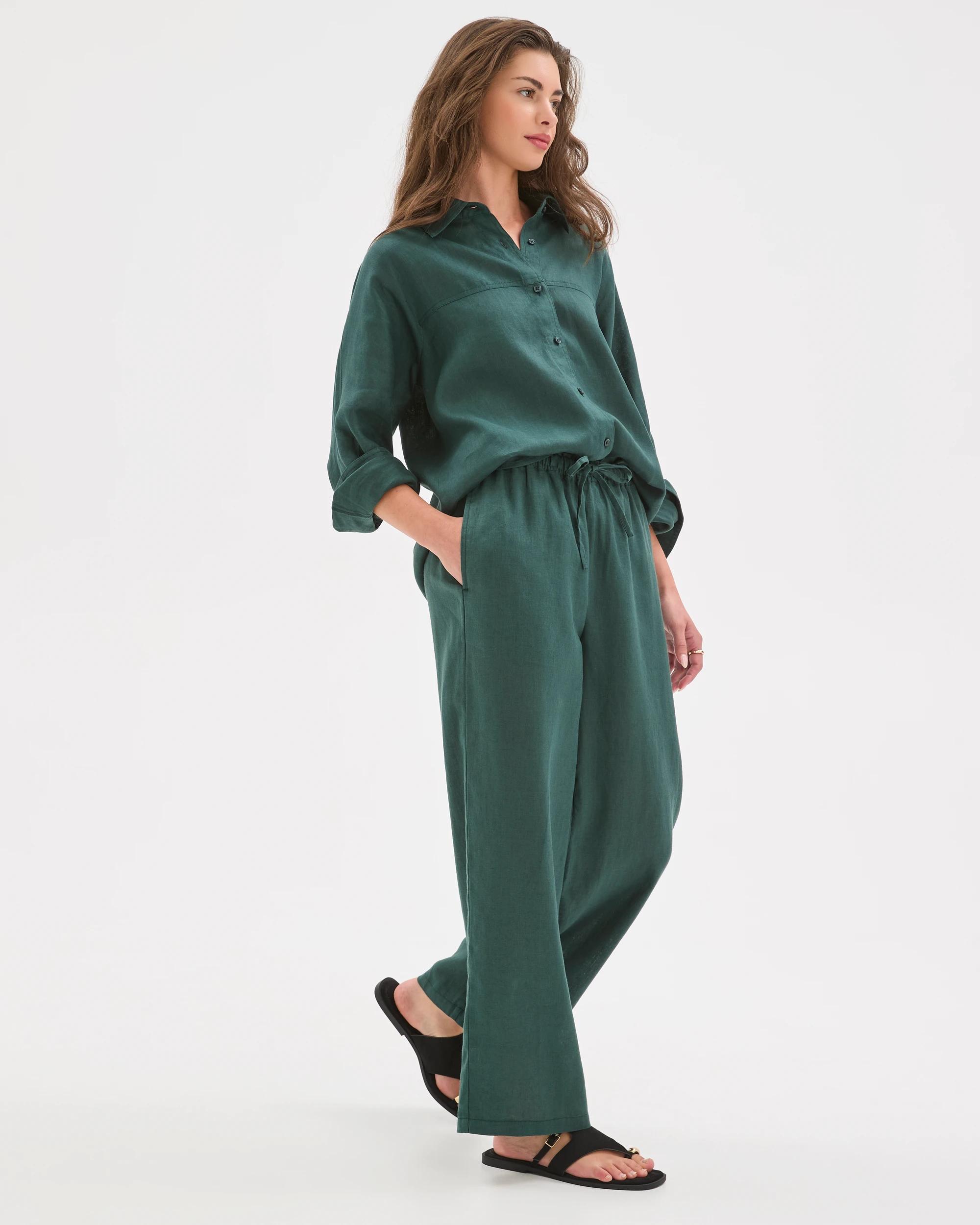 3 Target Petites Petites European Linen Straight Leg Pants DEEP GREEN, 3 of 7