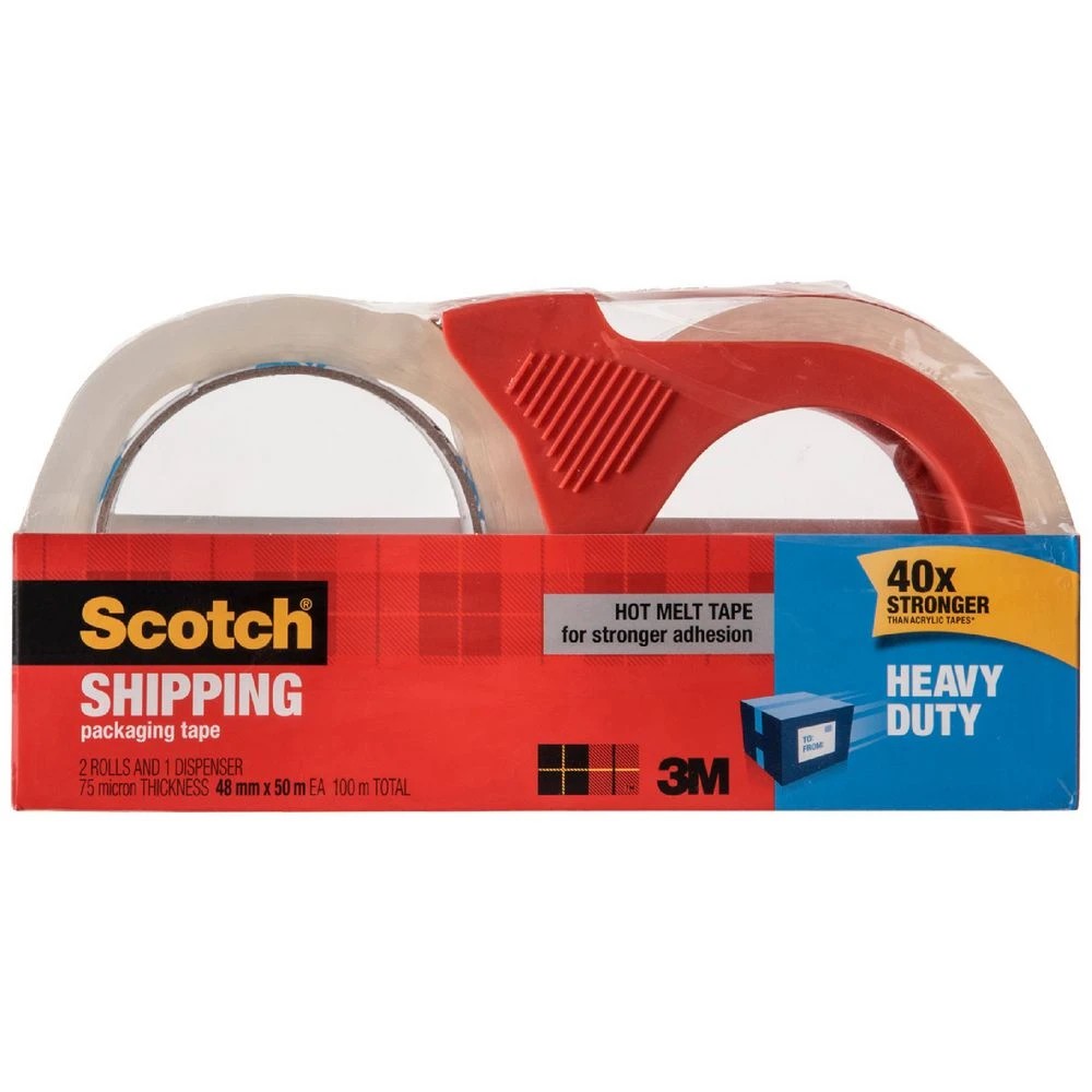 1 Scotch Heavy Duty Tape and Dispenser 48mm x 50m Clear 2 Pack, 1 of 3