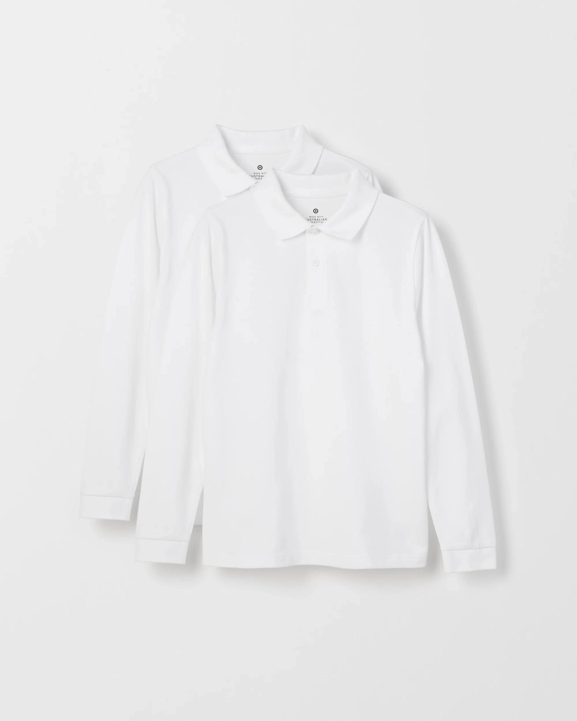 1 Target Kids Australian Cotton 2 Pack School Long Sleeve Polo Top WHITE, 1 of 3