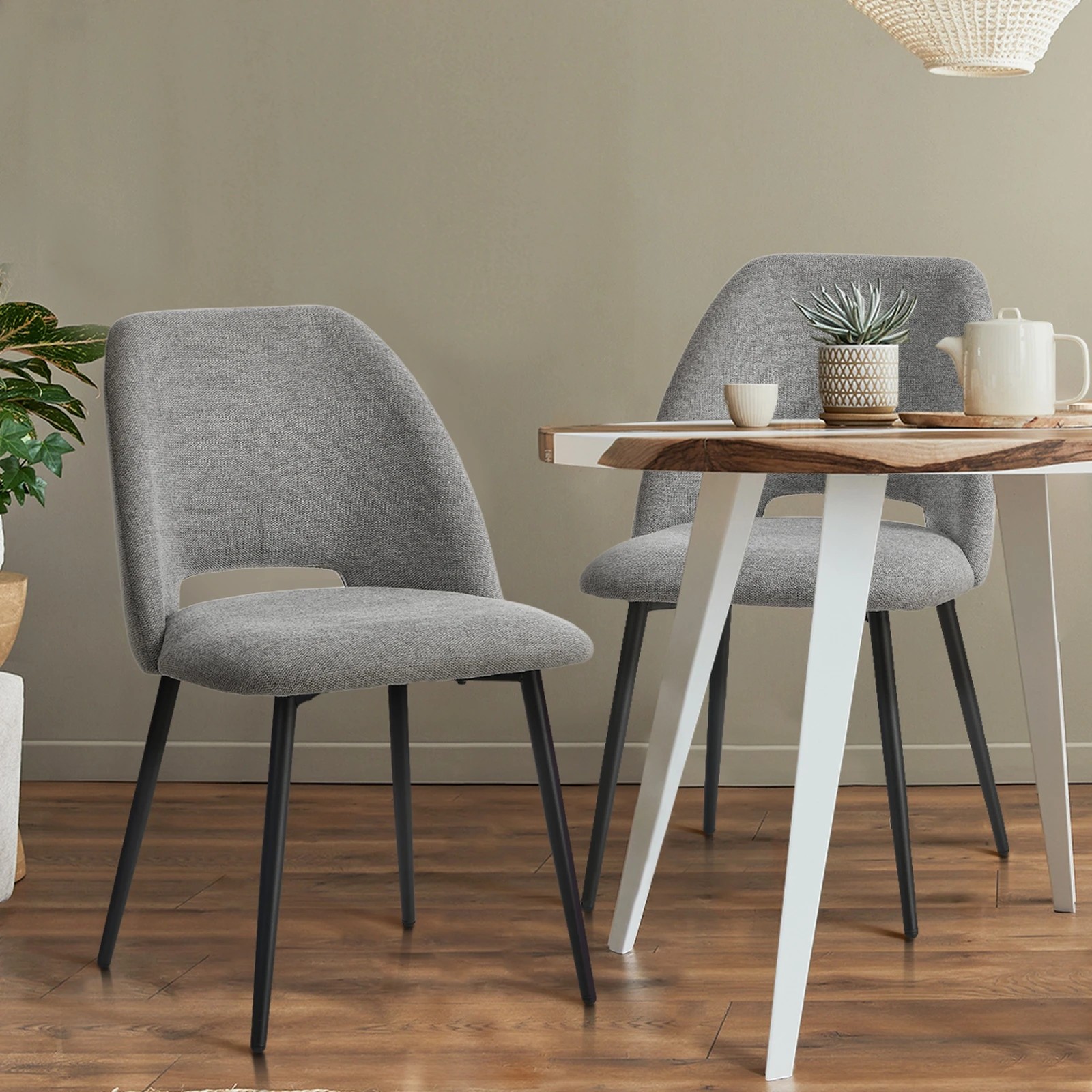 4 Oikiture 2x Dining Chair Accent Chairs Linen Fabric - Grey, 4 of 9