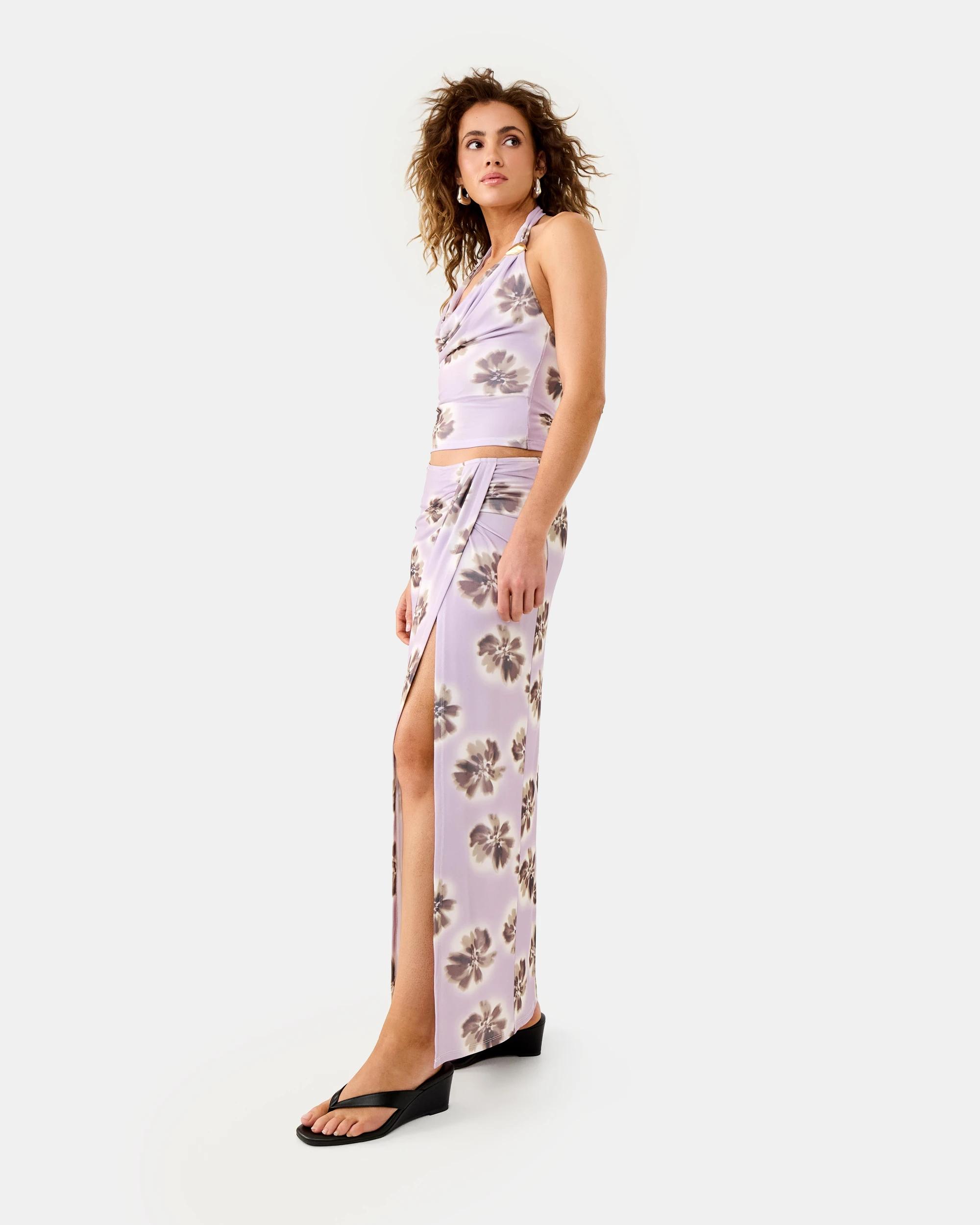 3 Mesh Twisted Maxi Skirt Pur Floral, 3 of 6